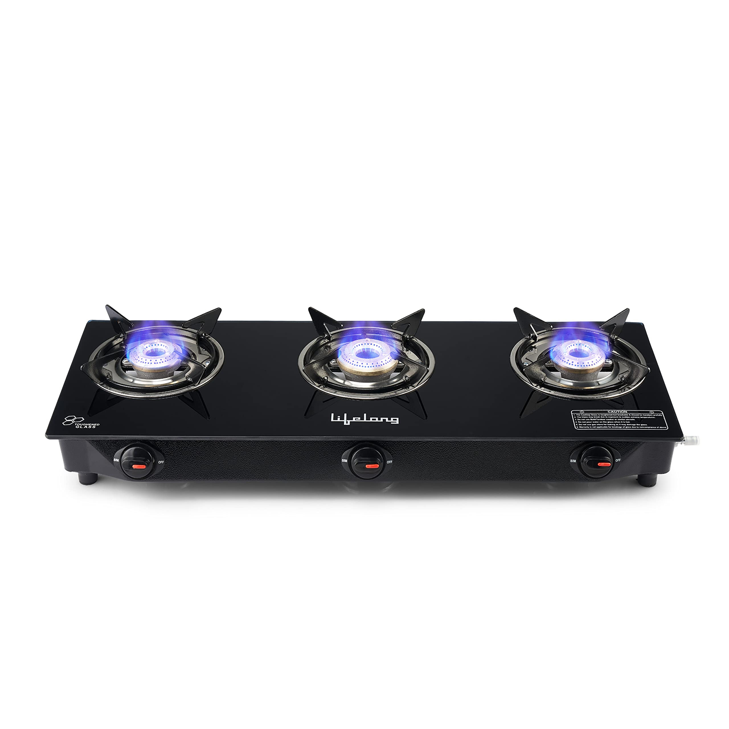 Lifelong Llgs930 Manual Ignition, High Efficiency 3 Burner Gas Stove With Toughened Glass Top, Isi Certified, For Lpg Use (1 Yea