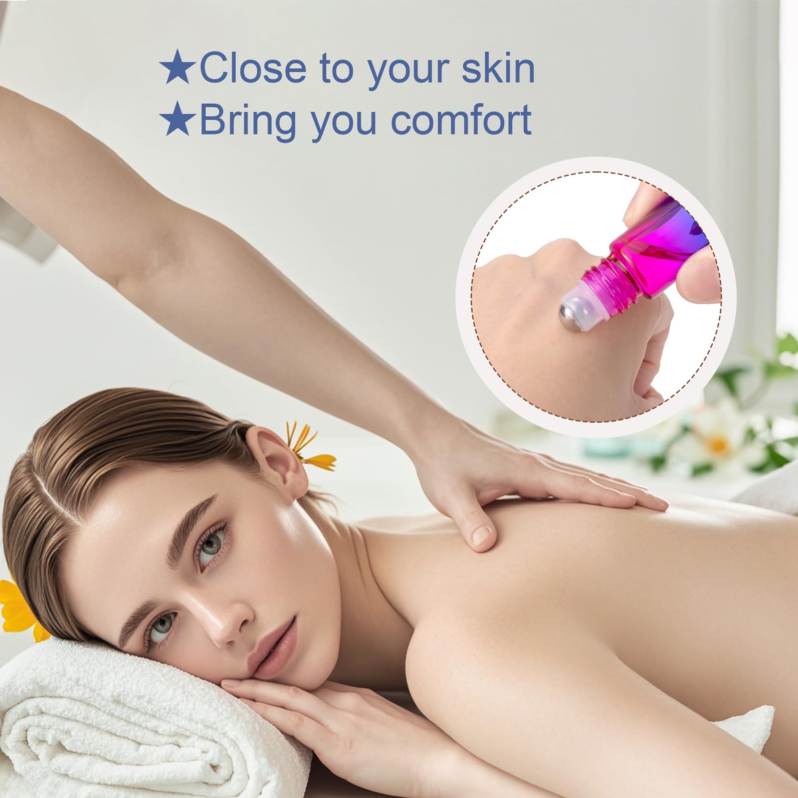 Jiuwu 5Ml Rose-Blue Gradient Glass Stainless Ball Roller Bottles Essential Oils/Perfume/Aromatherapy/Organic Beauty Vials Contai