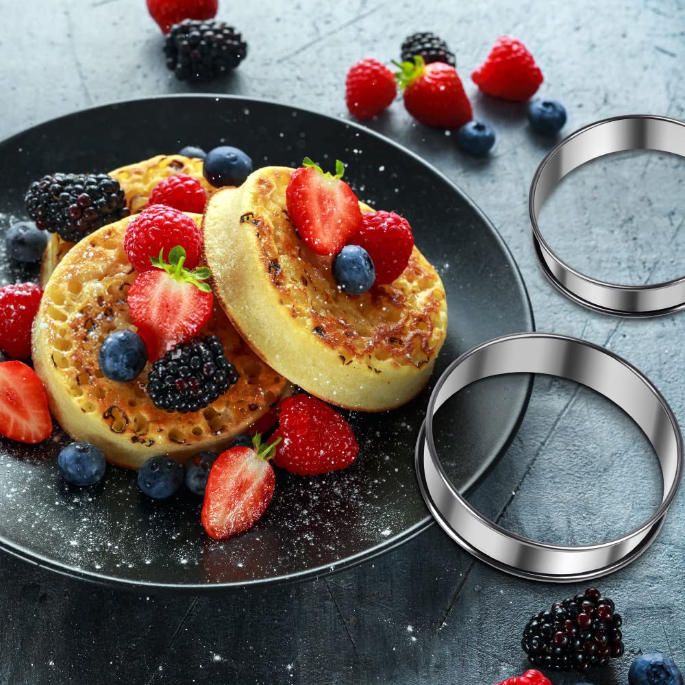 Arritz English Muffin Rings, 6Pcs 4 Inch Double Rolled Stainless Steel Crumpet Tart Rings For Baking, Rings Molds For Cooking En