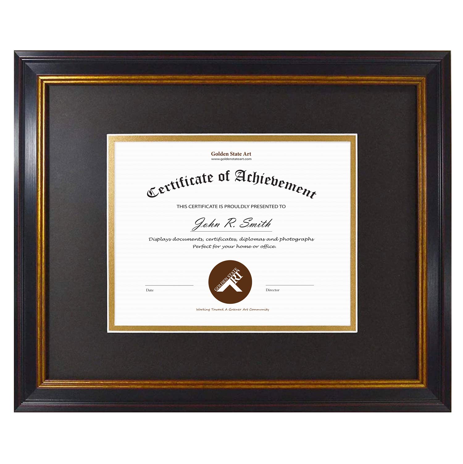 Golden State Art, 11x14 Document Frame for 7x9 Photos Diploma/Certificate, Wall Hang Frame, Black Gold & Burgundy Color, Include