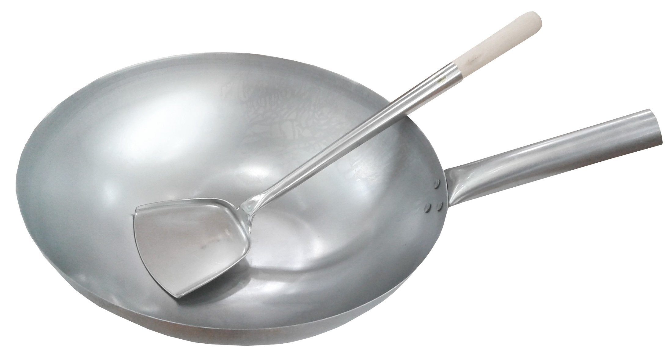 Sunrise 14 Inch Hong Kong Style Wok -Round Bottom + 17 Inch Wok Shovel