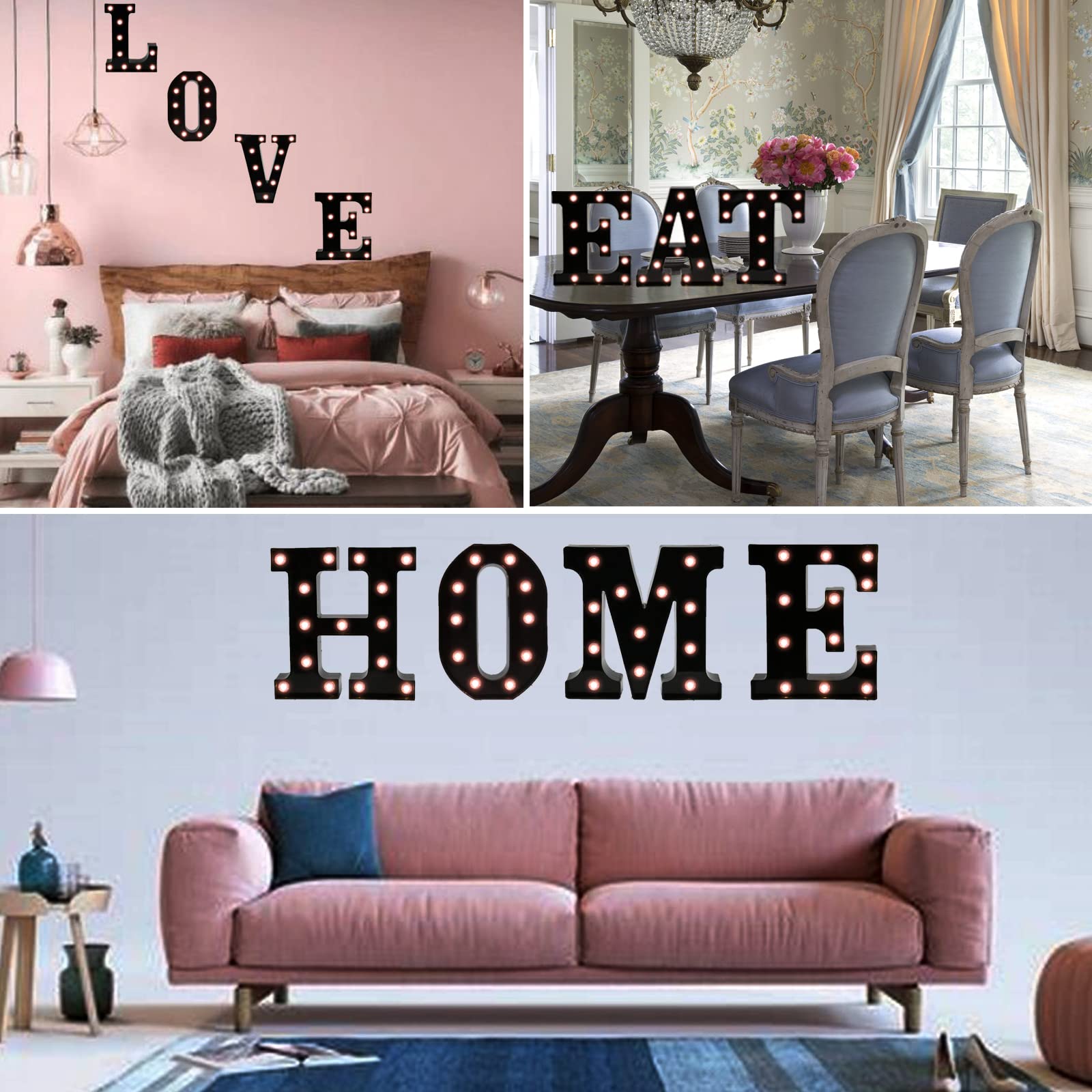 OYCBUZO Light Up Black Alphabet Marquee Letters Sign LED Marquee Number Lights Sign for Night Light Home Bar Christmas Lamp Birt