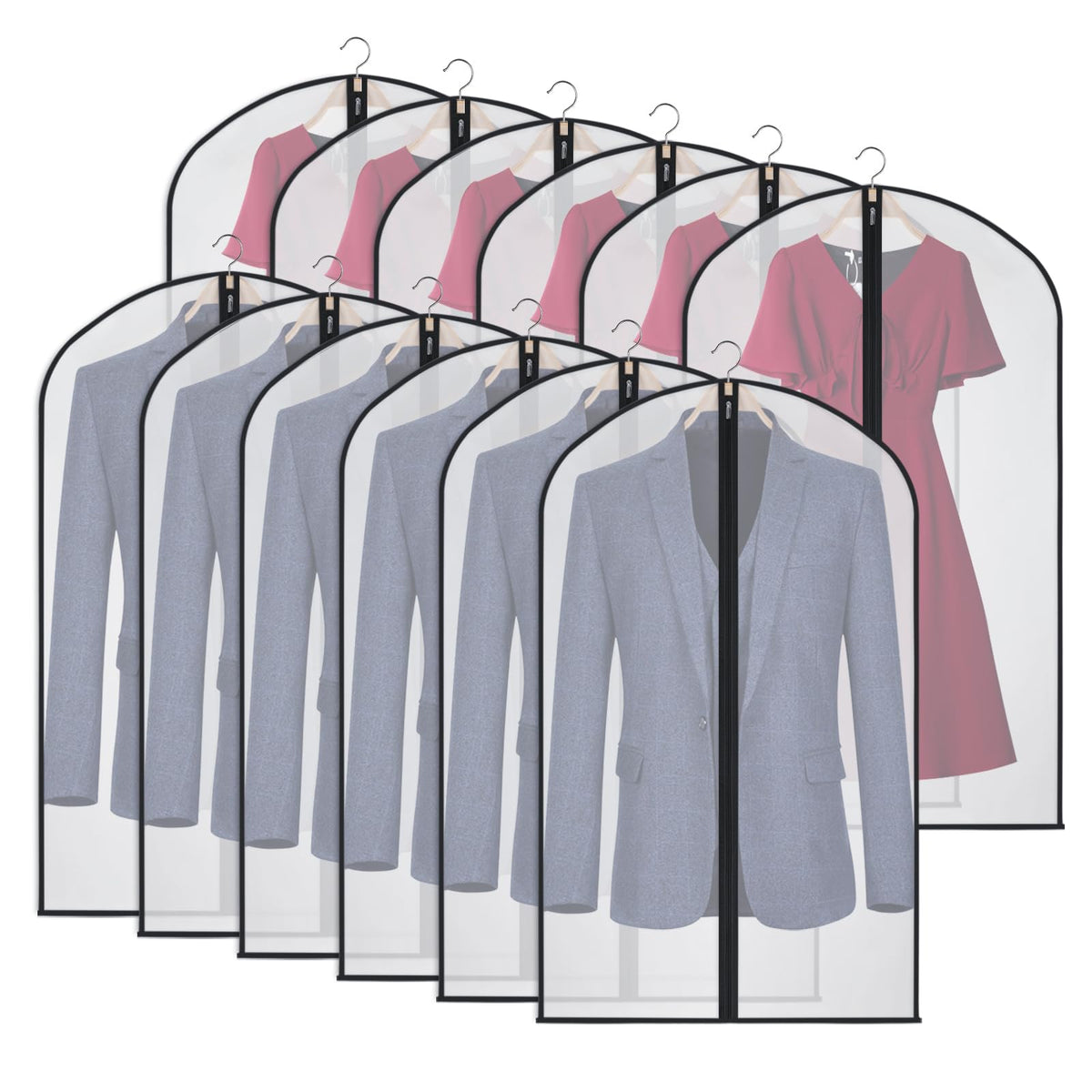 Kntiwiwo Garment Bags Clear Suit Bag For Closet Storage (40''12Pcs-Black Edges)