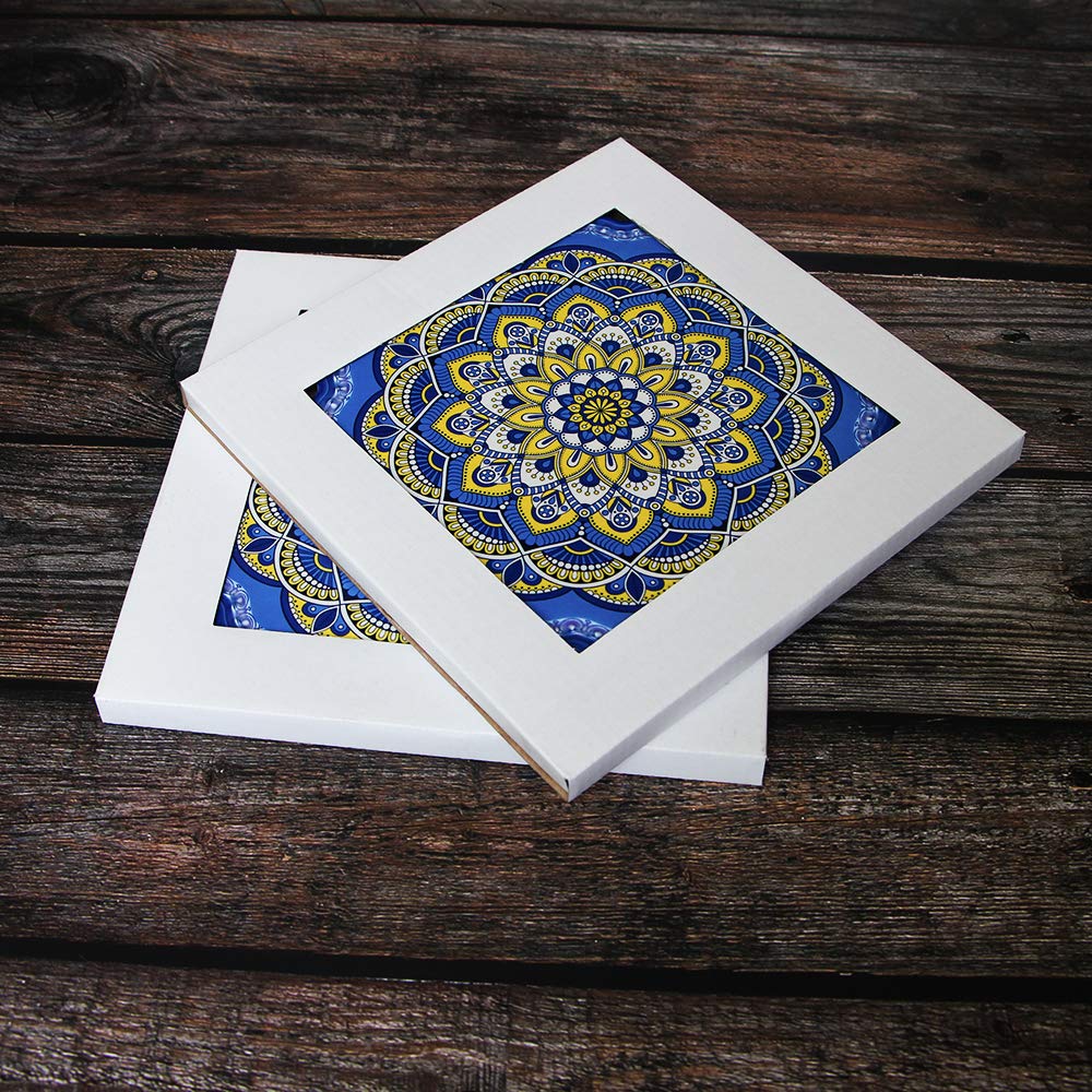 Arly Wipeable Hardboard Blue Trivets Mat For Heat Pot, Decor Cork Backed Insulation Pads With Mandala Style,Round 7.7 Inch Set O