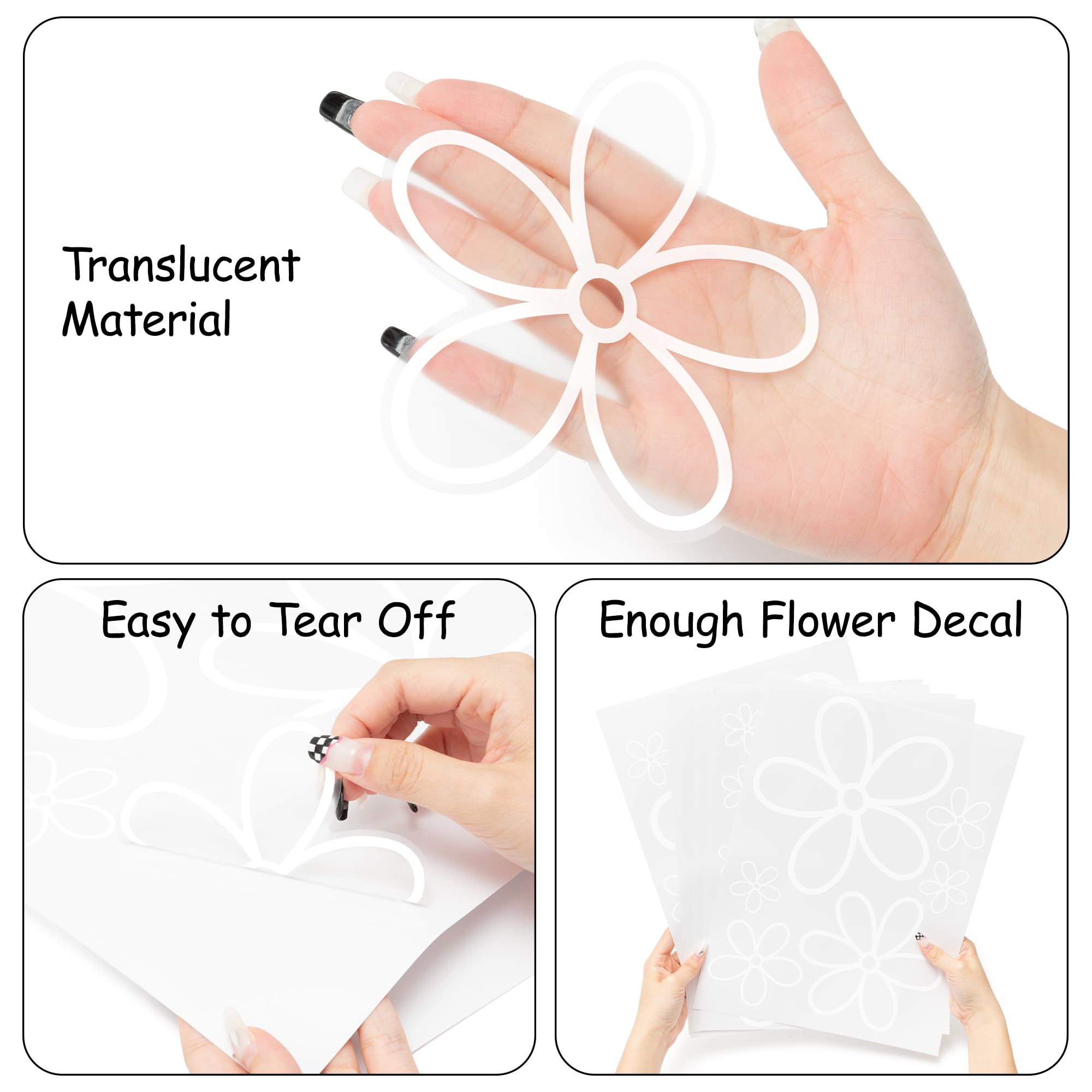 A1Diee 8Pcs White Daisy Wall Sticker In Total 44 Pieces Vinyl Cute Flower Art Aesthetic Transparent Vinyl Peel And Stick Wall De