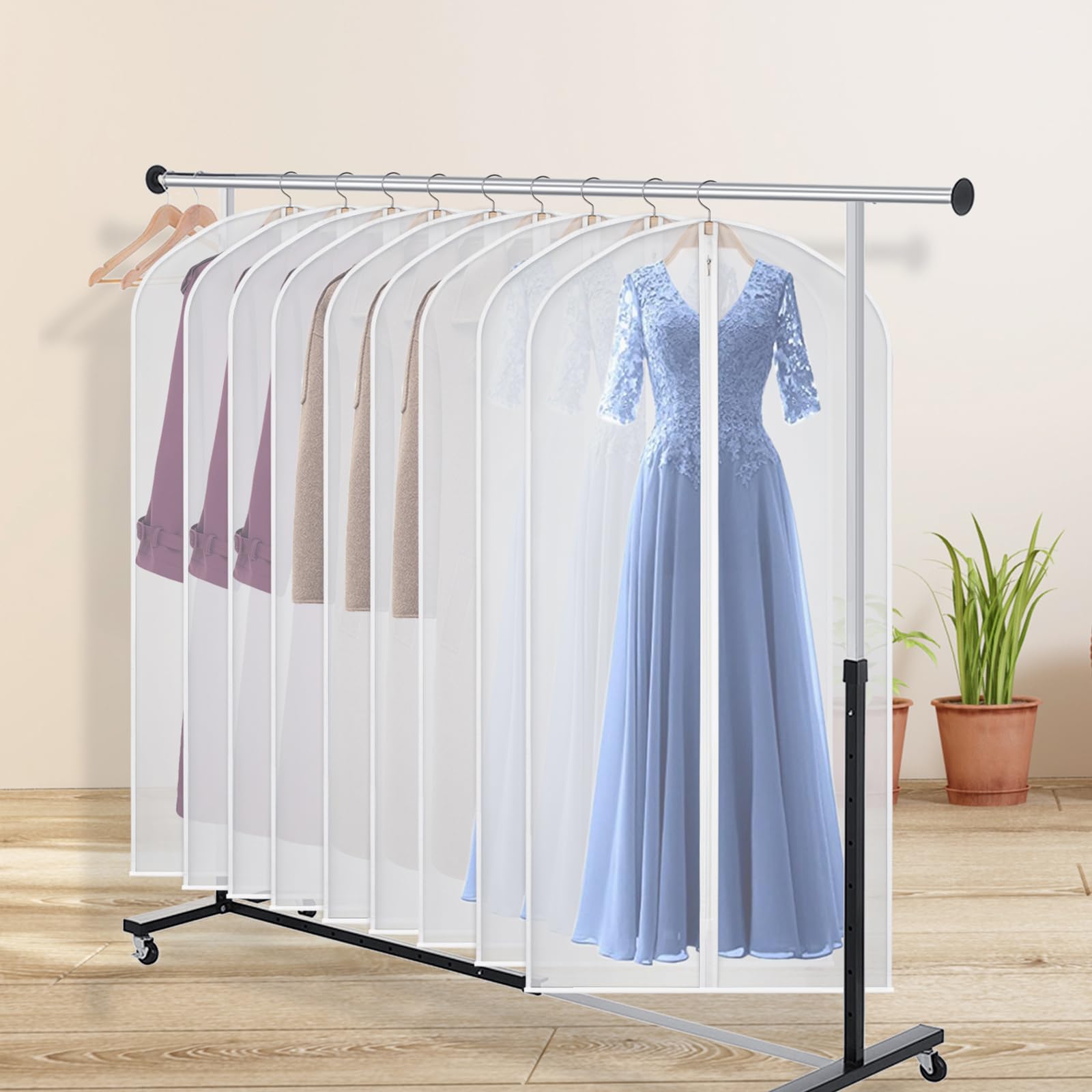 Kntiwiwo 60 Inches Garment Bags For Closet Storage With Zipper Clear Garments Bag For Gowns Long, Dresses, Suit, Coat - Set Of 2