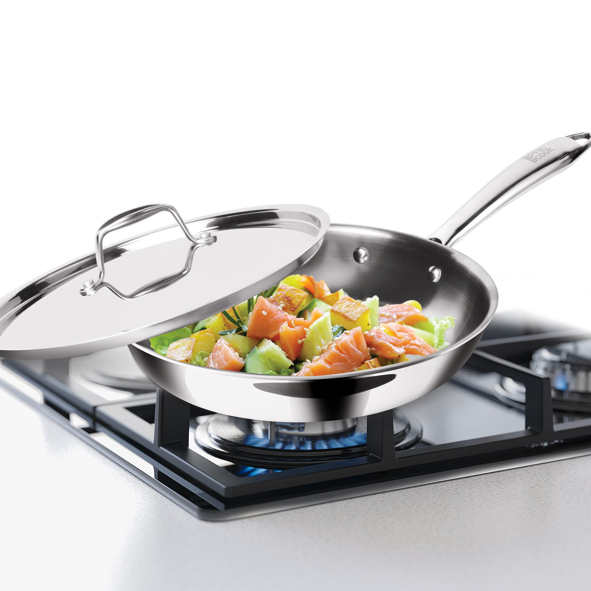 Milton Pro Cook Induction Cookware & Gas Stove Friendly Triply Stainless Steel Frying Pan With Lid 26 Cm | 3 Layer Heavy Bottom 