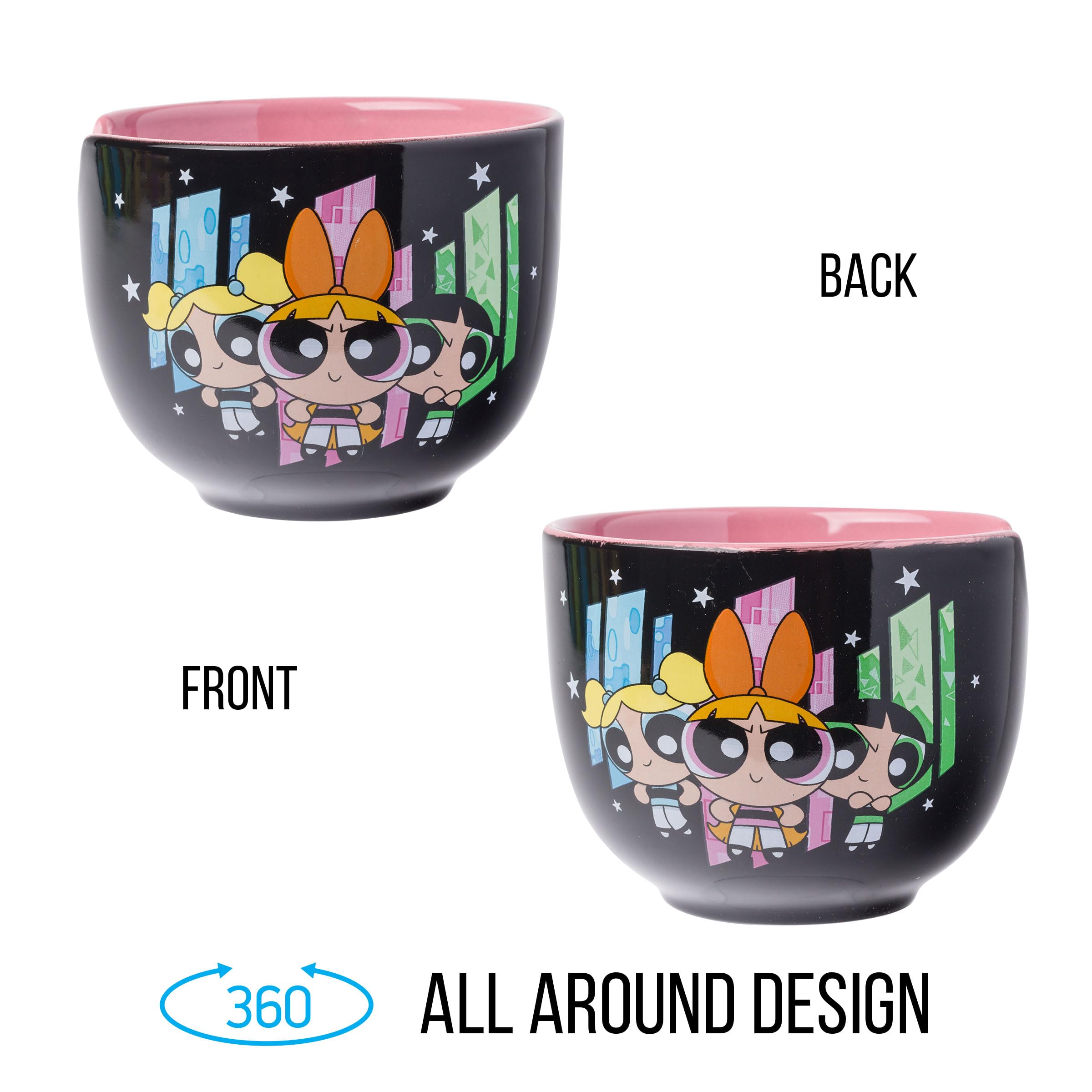 Silver Buffalo The Powerpuff Girls Girl Power Featuring Blossom, Bubbles, And Buttercup Ceramic Ramen Noodle Rice Bowl With Chop