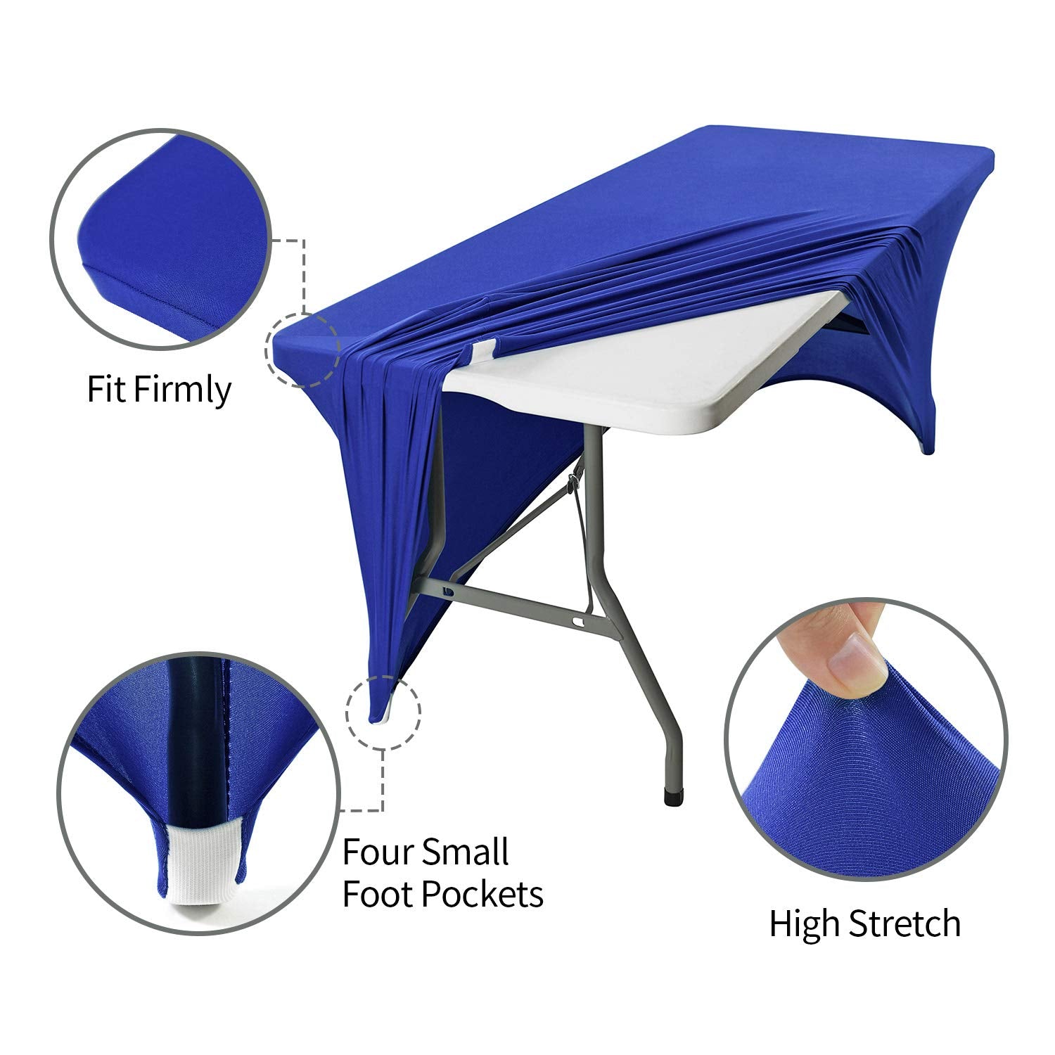 Peomeise 6Ft Spandex Table Cover Rectangular Stretch Spandex Tablecloth (Royal Blue,6Ft)