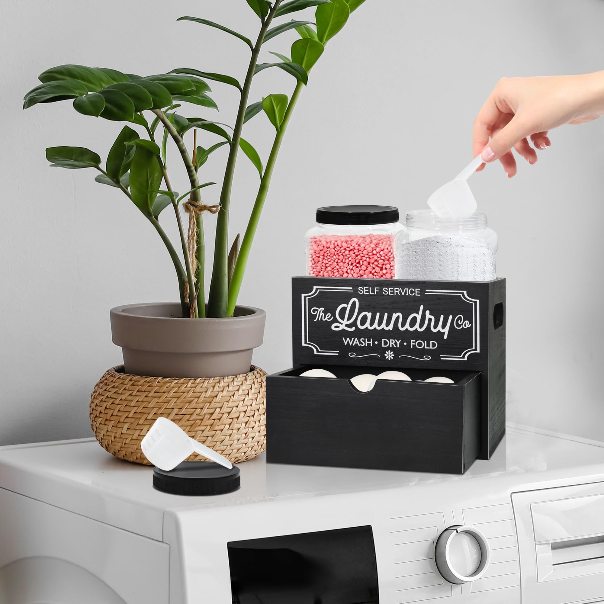 Dryer Sheet Container For Laundry Room Organization, Laundry Pods Container Include 2 Plastic Jars With Lids For Laundry Room St