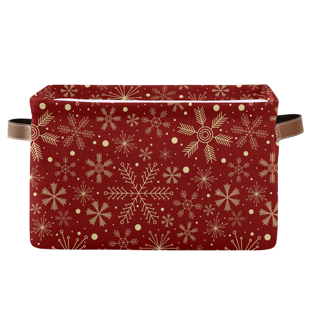 Senya Christmas Basket, Large Foldable Storage Basket With Handles Christmas Snowflakes On Dark Red Fabric Collapsible Storage B