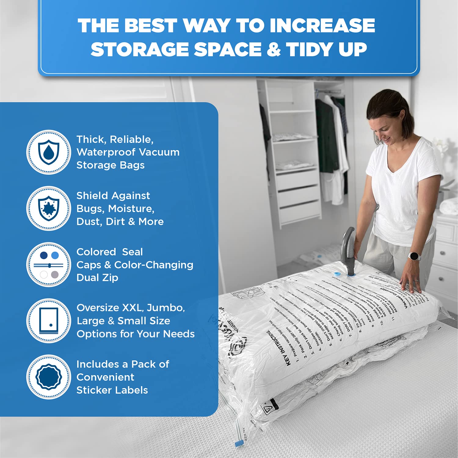 5-Pack XXL- Jumbo Space Vacuum Storage Bags for Clothing Storage - Vacuum Space Bags for Comforters, Blankets and Clothes - 5x X