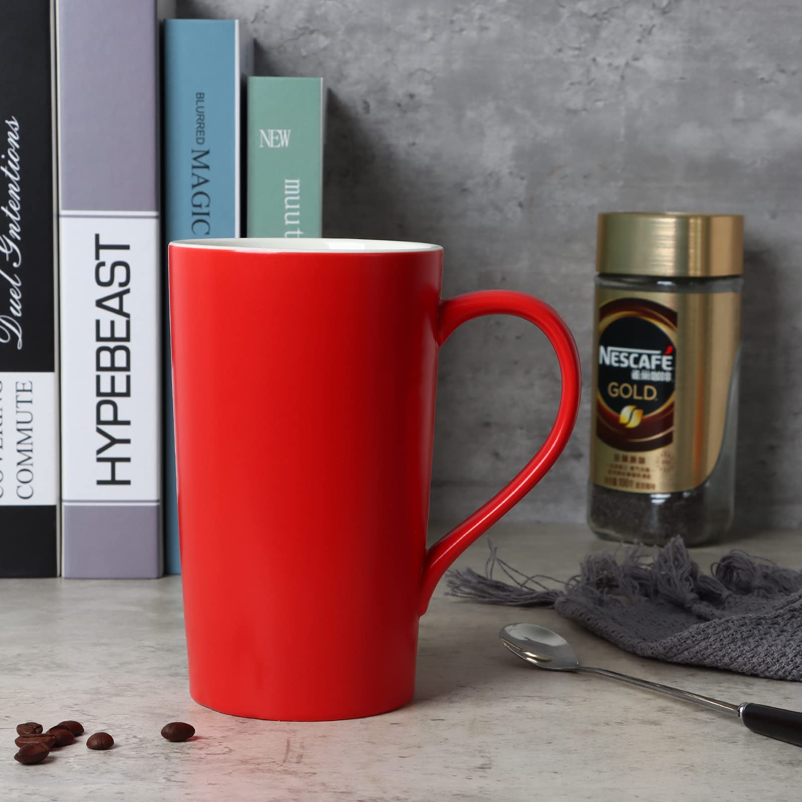 Smilatte 20 Ounces Extra Large Coffee Mug, M007 Plain Tall Big Ceramic Latte Milk Tea Cup with Handle for Dad Men Women, Christm