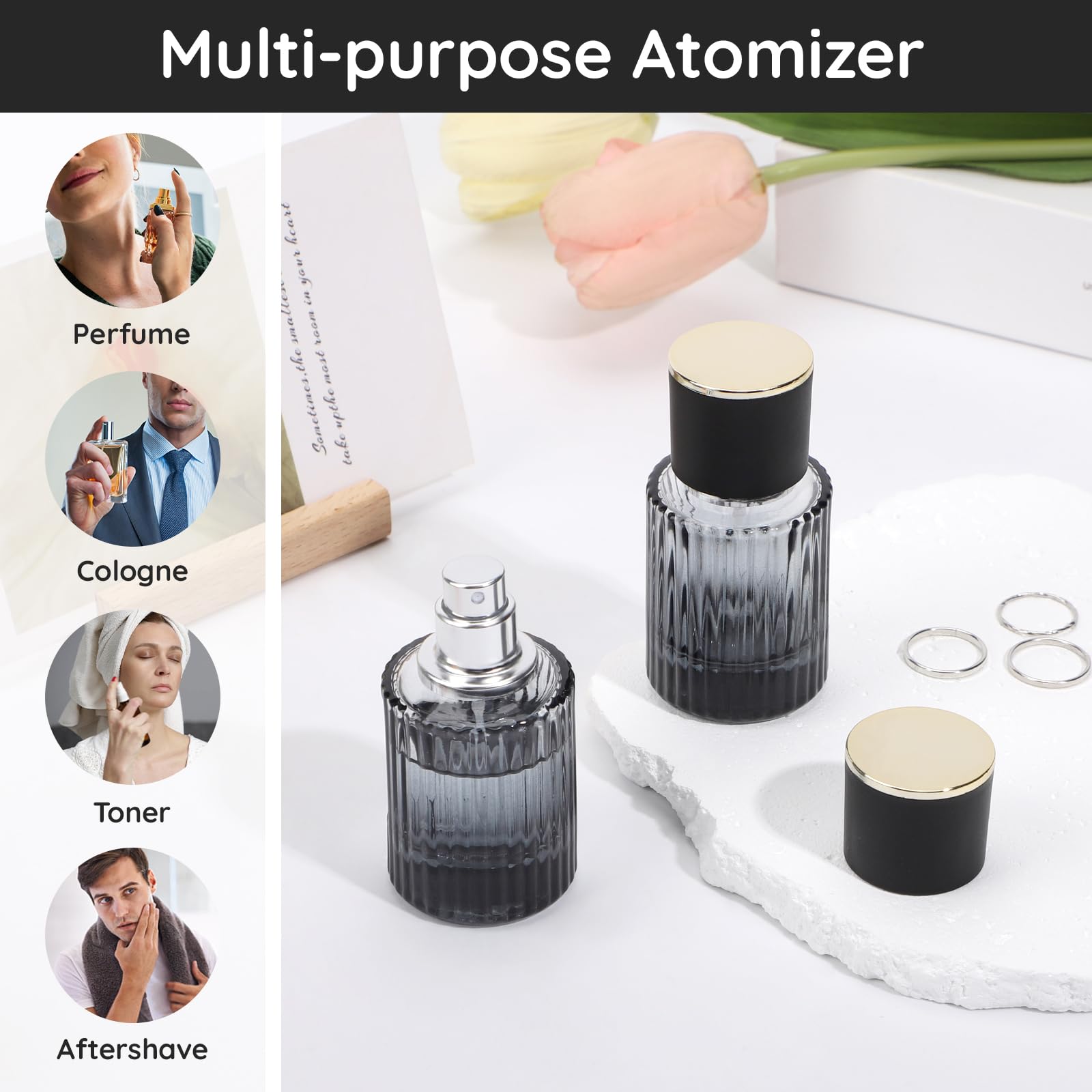 Segbeauty 30Ml Fine Mist Spray Bottle With Perfume Refill Kit, 1Oz Black Refillable Perfume Atomizer Bottle For Travel, 2Pcs Emp