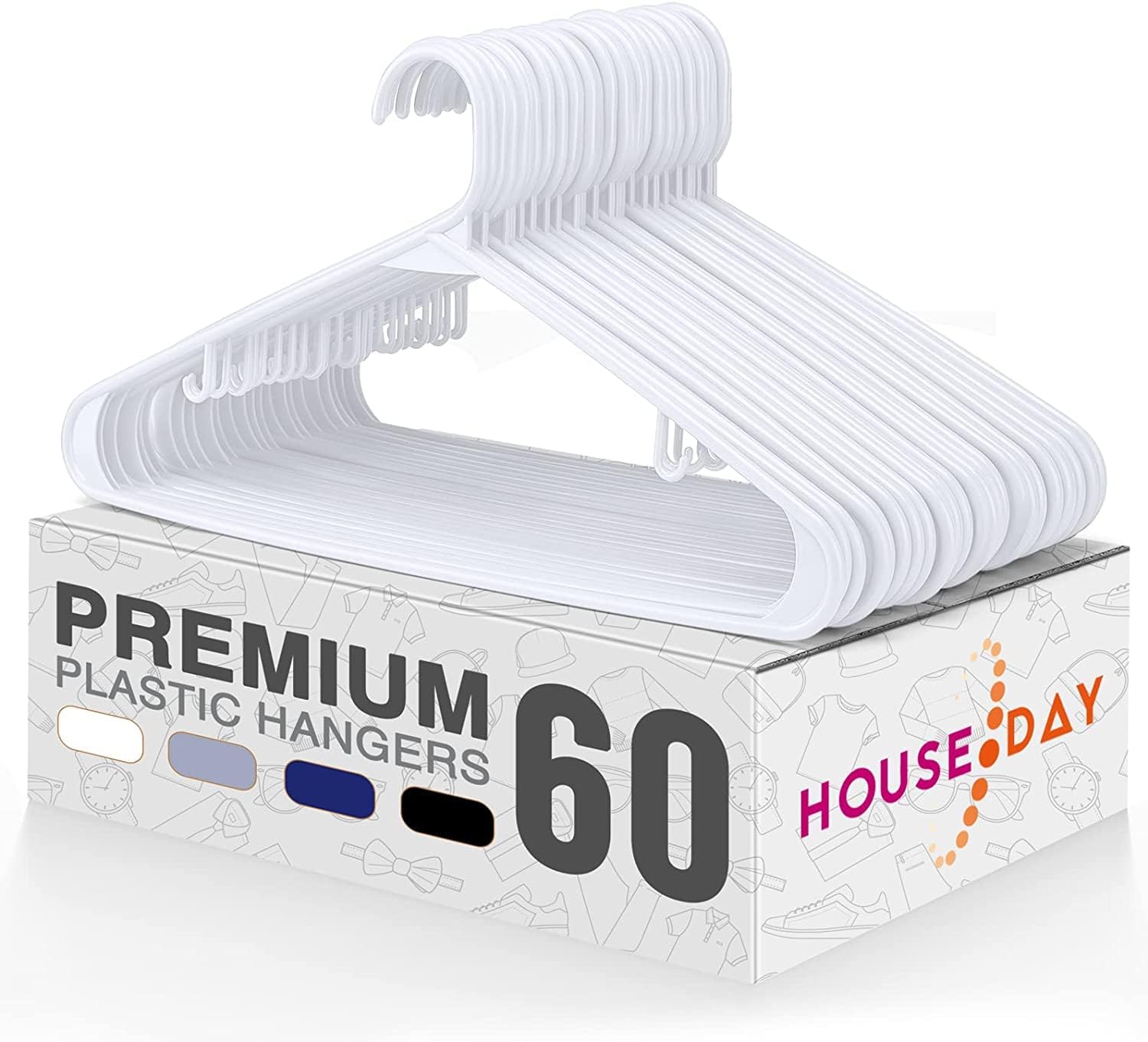House Day White Plastic Hangers 60 Pack, Clothes Hangers With Non Slip Hooks, Durable & Space Saving Coat Hanger, Light-Weight C