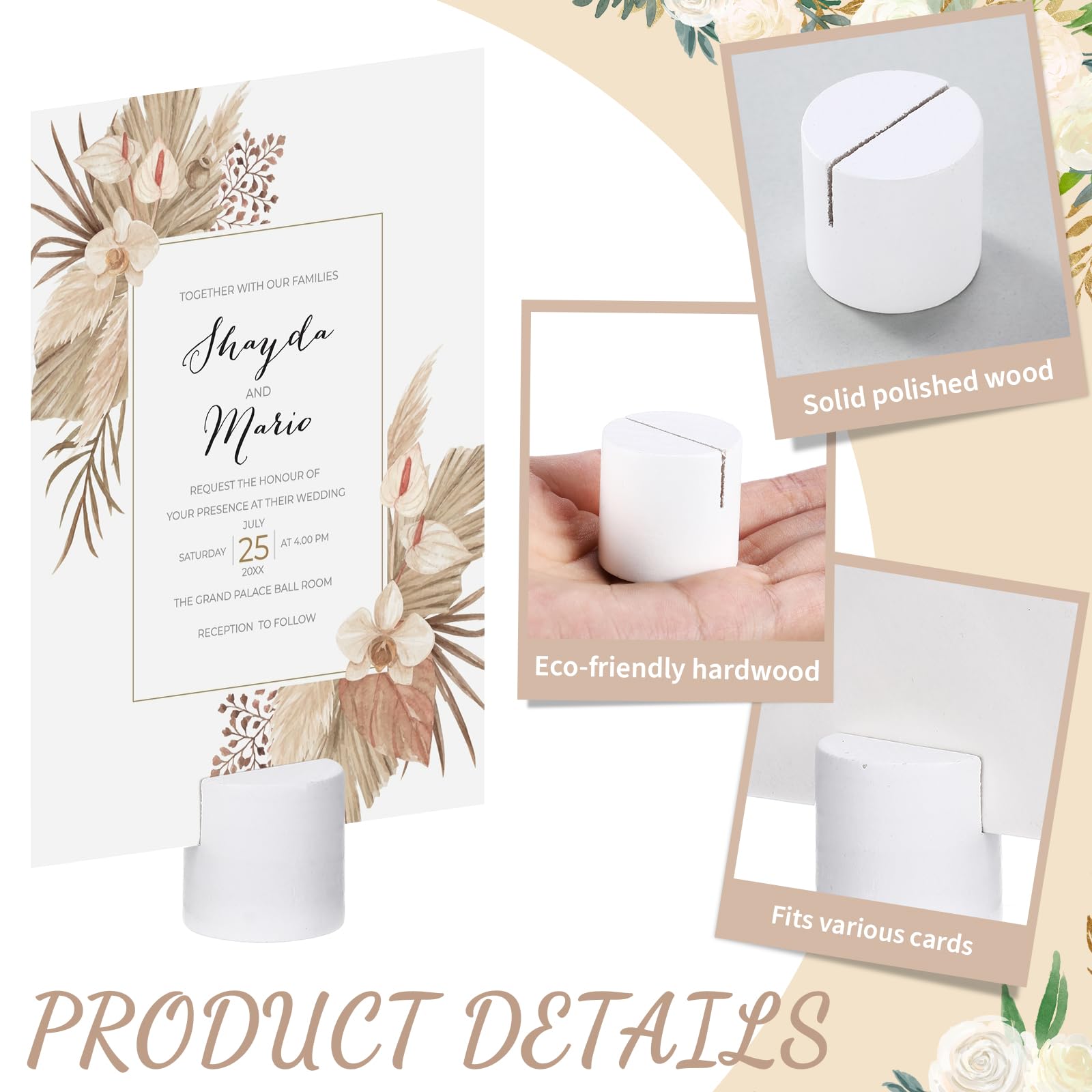 Affrolling 24 Pcs Wood Table Number Holders Wedding Wooden Place Card Holder Bulk Mini Cylinder Table Top Stand for Paper Photo