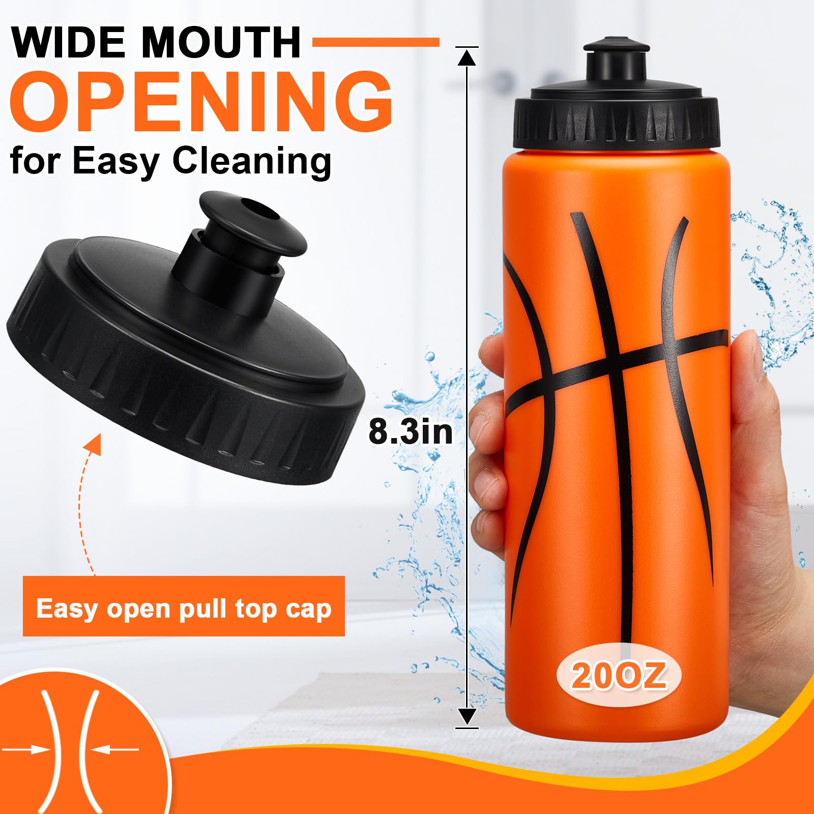 Yaomiao 24 Pcs Basketball Water Bottle 20 oz Reusable Bpa Free Squeeze Easy Carry Leak Proof for Team Sports Basketball Stuff Pa