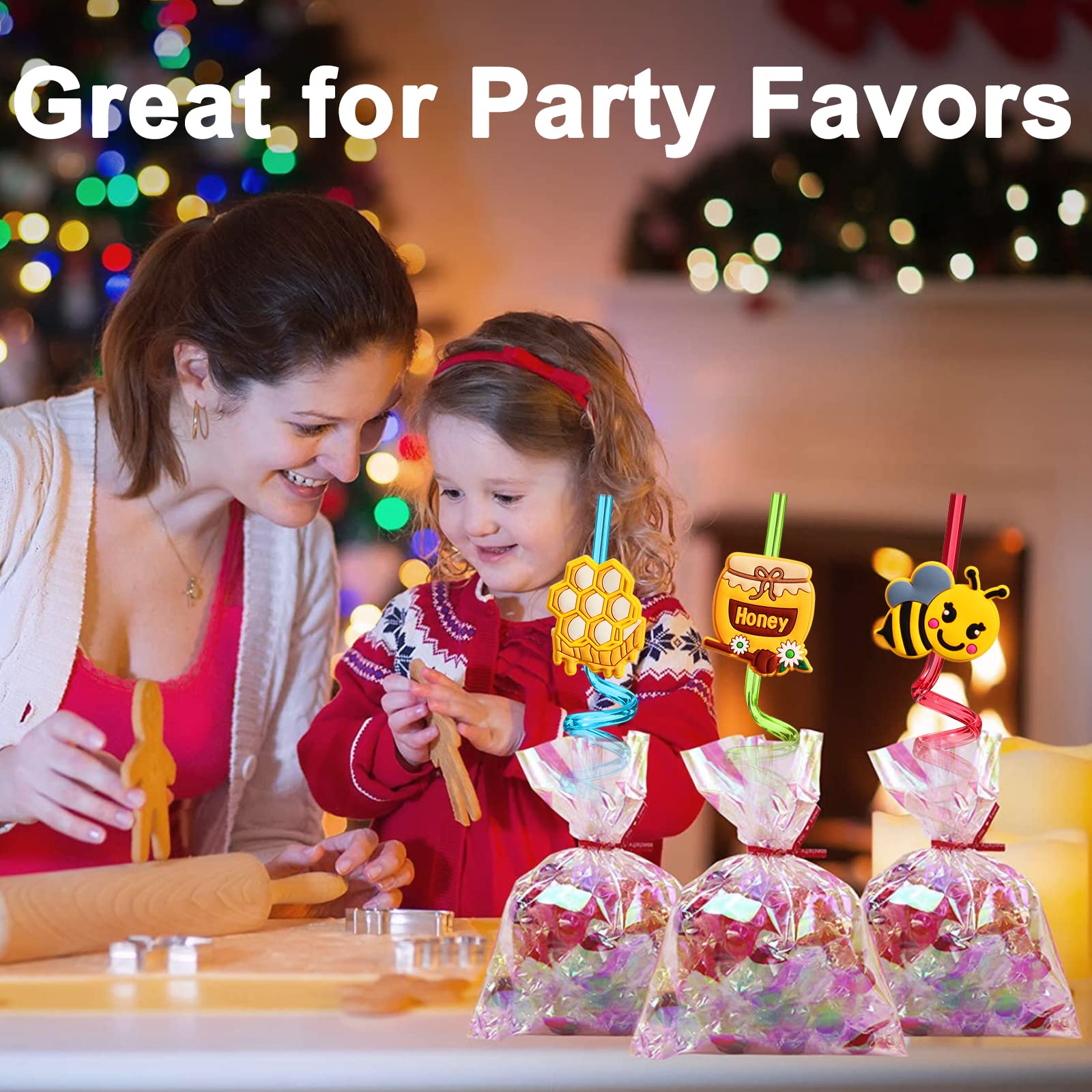 24 Bee Party Favors Bee Sunflower Honey Drinking Straws Goodie Gifts For Kids Birthday Party Supplies With 2 Pcs Cleaning Brushe