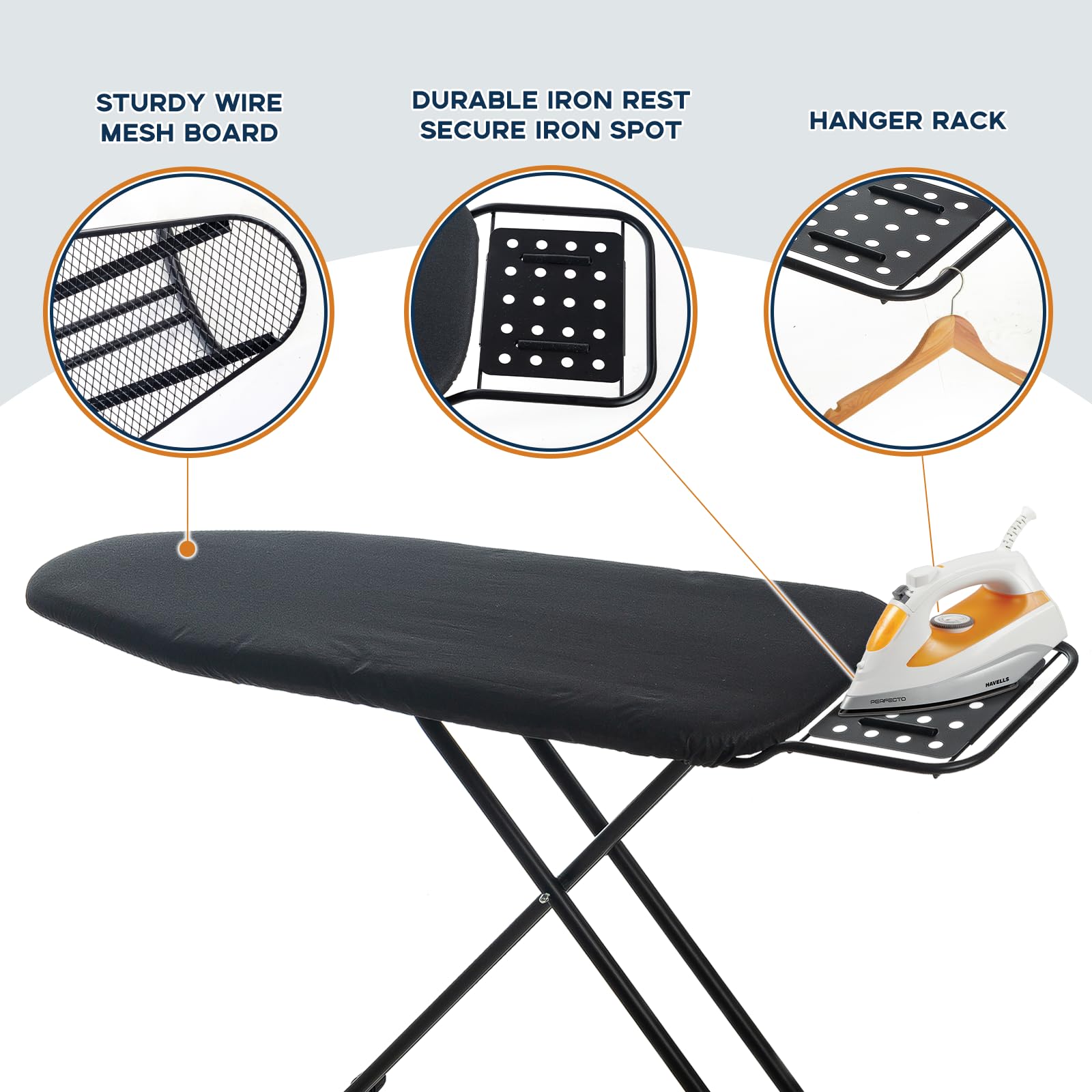 Ironing Board Full Size, Rainhol 54''X13'' Heavy Duty Compact Ironing Board With Iron Rest, Heat Resistant Cover With Ultra Thic