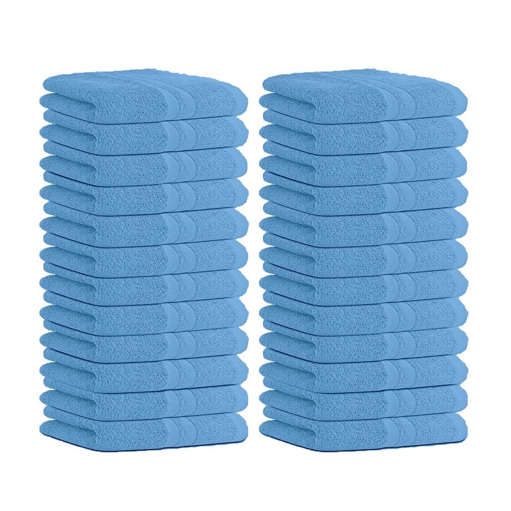 STF Linen Hand Towels (Pack of 24) Light Blue Economy Towels Salon Towels - 100% Cotton Spa Towels - 16 x 27 Inches Highly Absor