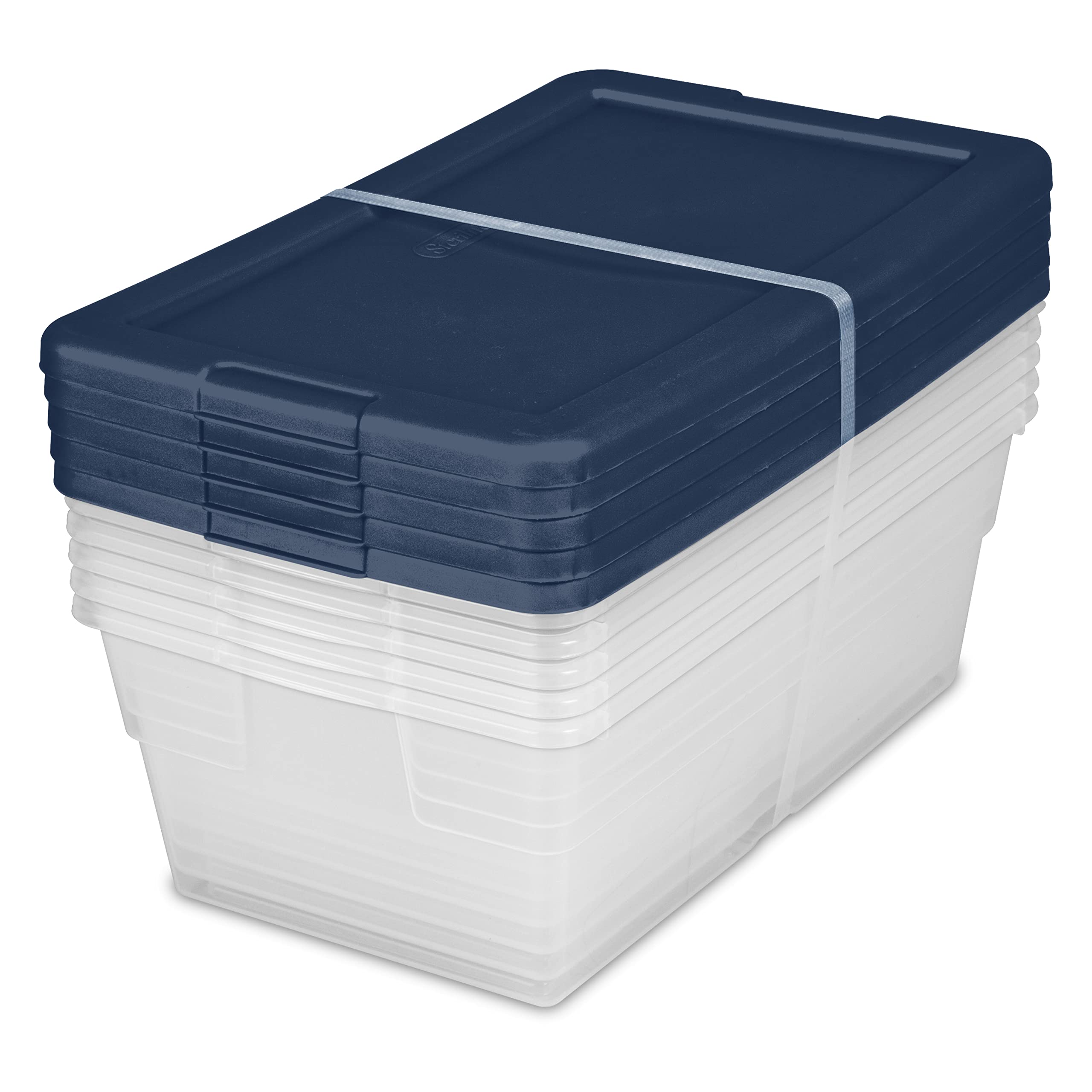 Sterilite Stackable 6 Quart Home Storage Tote Container With Handles For Efficient Space Saving Household Organization, Marine B