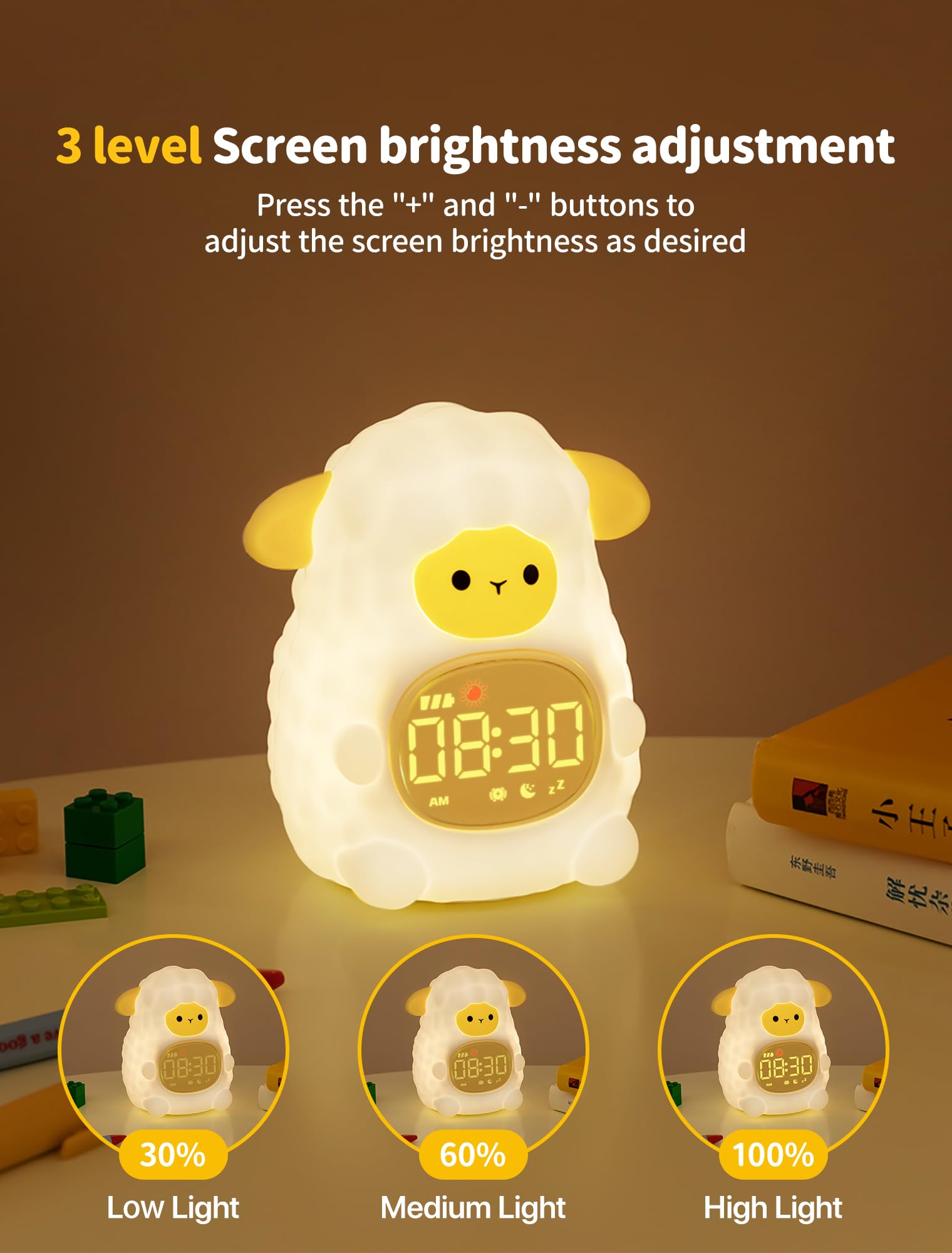MASHI Sheep Alarm Clock, Toddler Sleep Training Clock with Sun & Moon, Sleep Sound Machine, Night Lights, Alarm Clock for Kids,