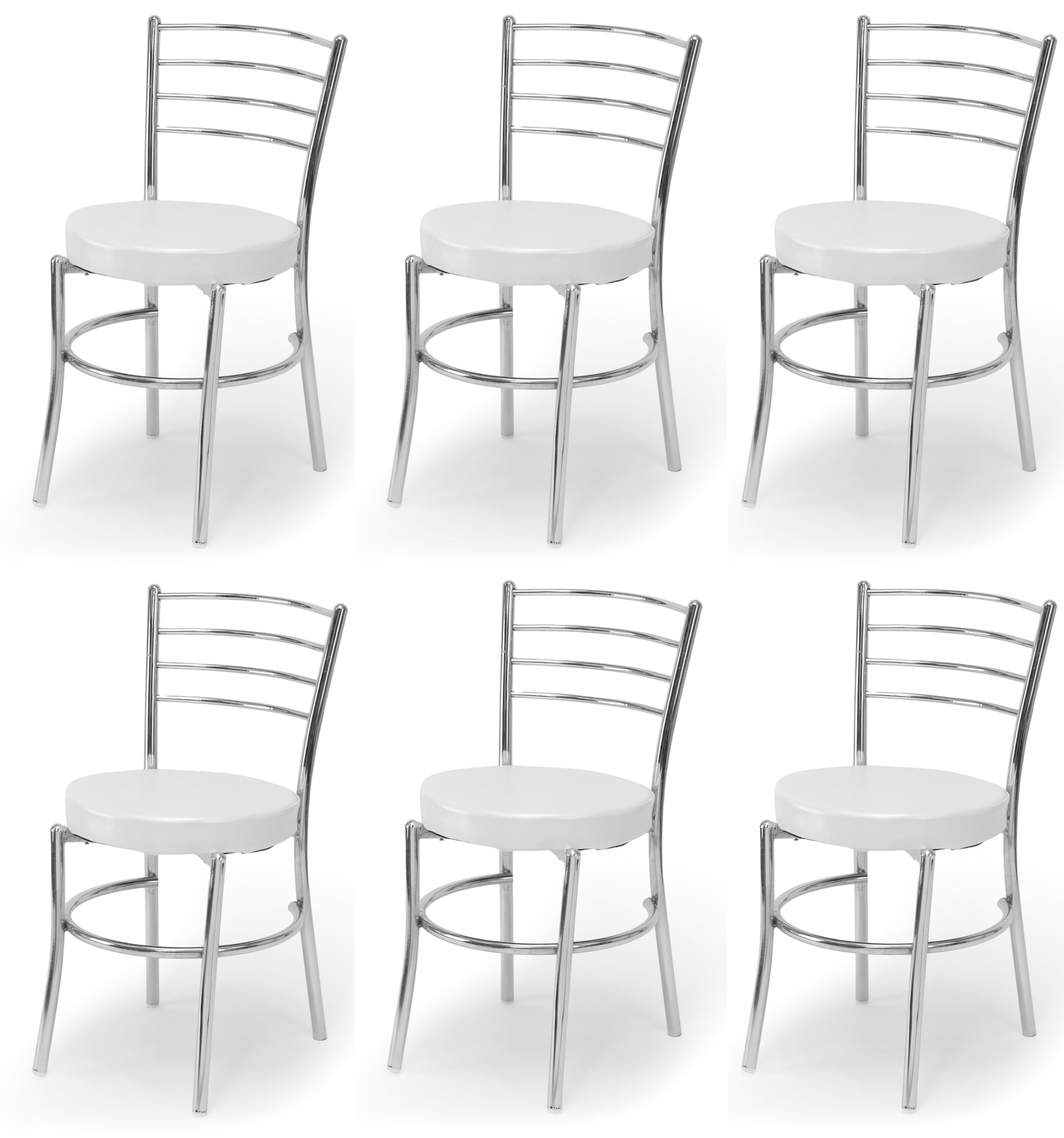 Goyalson Dining Ergonomic Dining Home Chair Hotel Restaurant Chair With Steel Chrome Polish And Leatherite Seat (6, Grey, Standa