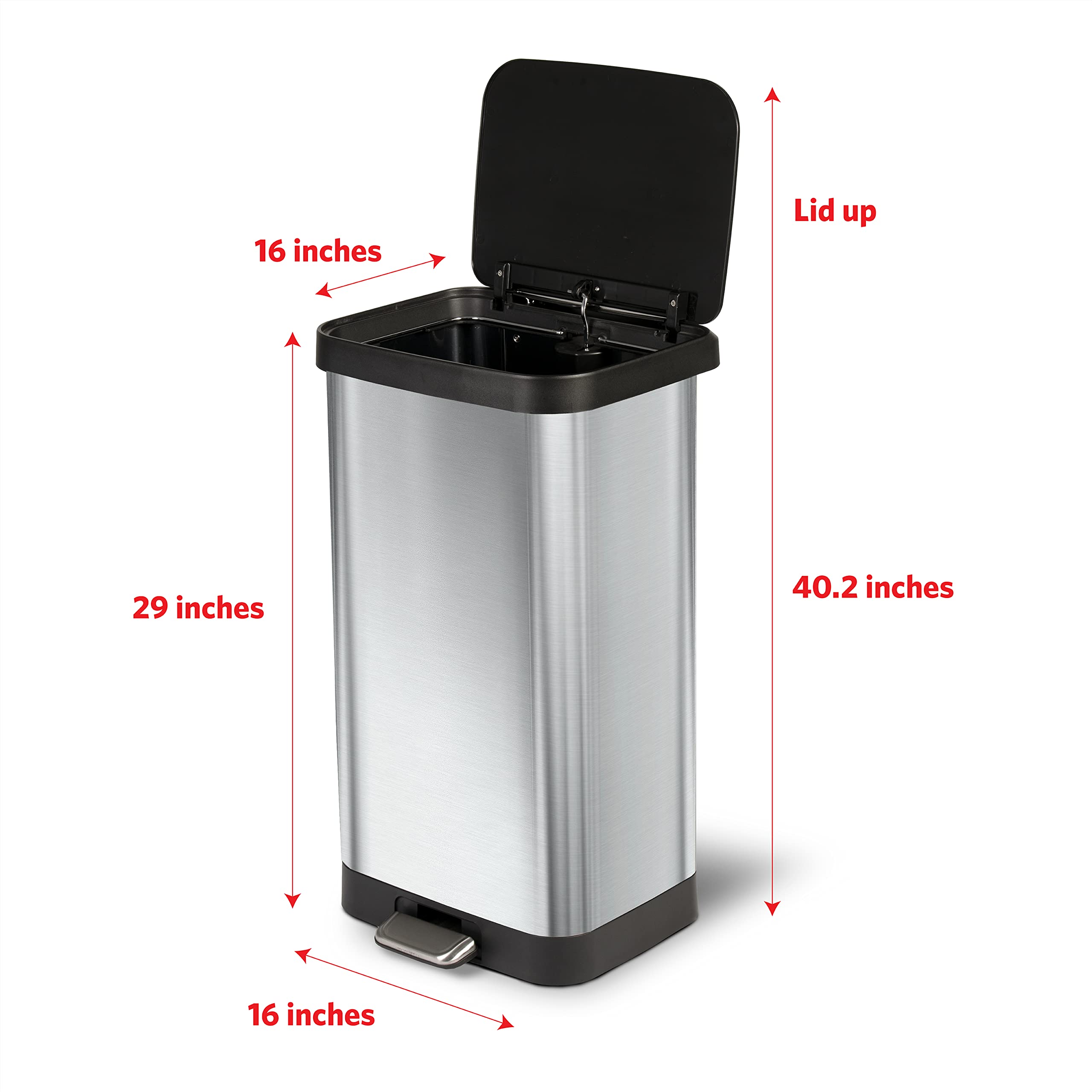 Glad Stainless Steel Step Trash Can With Clorox Odor Protection | Large Metal Kitchen Garbage Bin With Soft Close Lid, Foot Peda