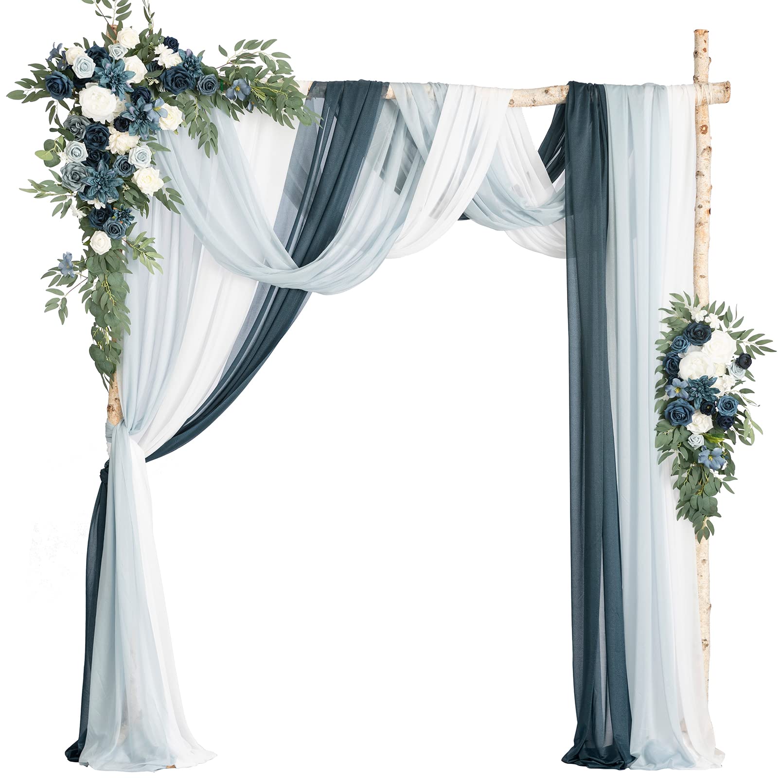 Lings Moment Artificial Wedding Arch Flowers with Drapes Kit-Pack of 5, 2pcs Flower Arrangements 3pcs Hanging Sheer Drapes, Sag