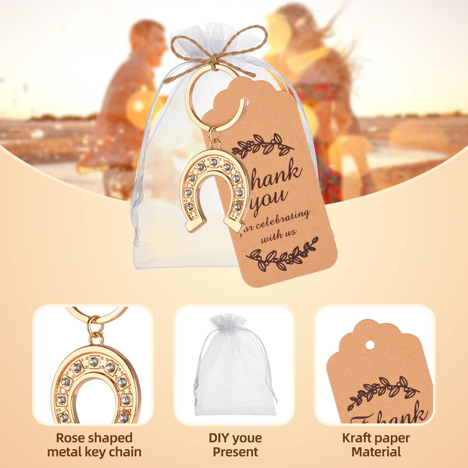 Winocbxt 50Pcs Lucky Horseshoe Keychain/Keyring For Baby Shower,Wedding Or Bridal Shower Party Favors,Gift,Souvenirs To Guests B