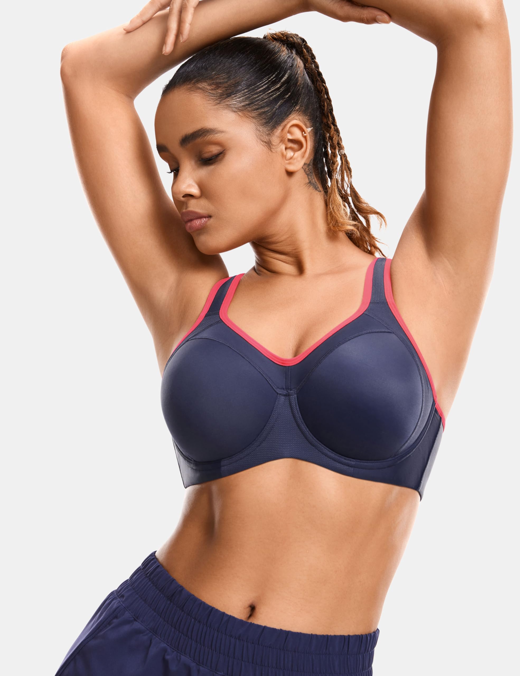 Syrokan Womens Full Support High Impact Racerback Lightly Lined Underwire Sports Bra True Navy 36E
