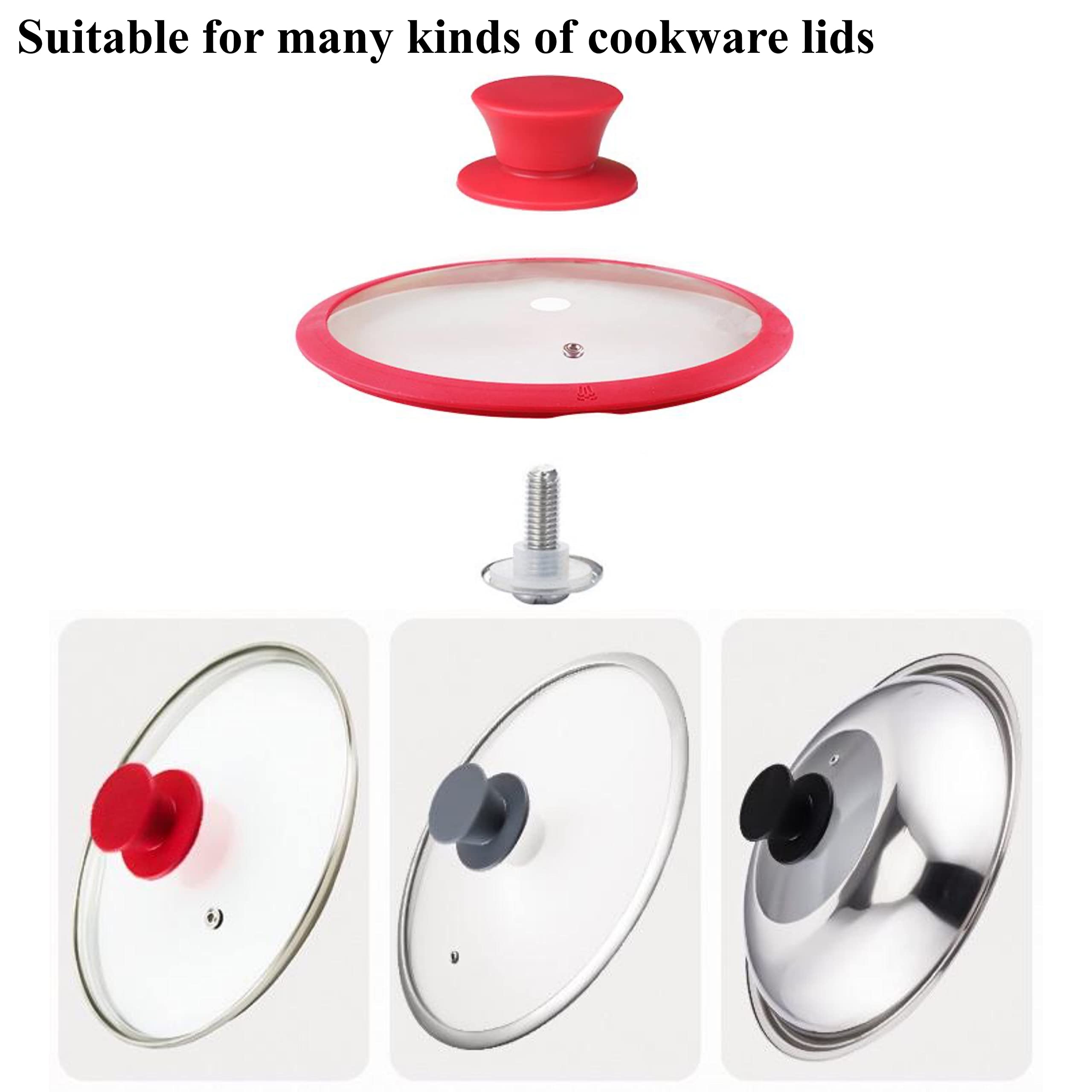 Batdiyow 2 Pcs Universal Silicone Pot Lid Knob Replacement Pan Lid Holding Handles (Red)