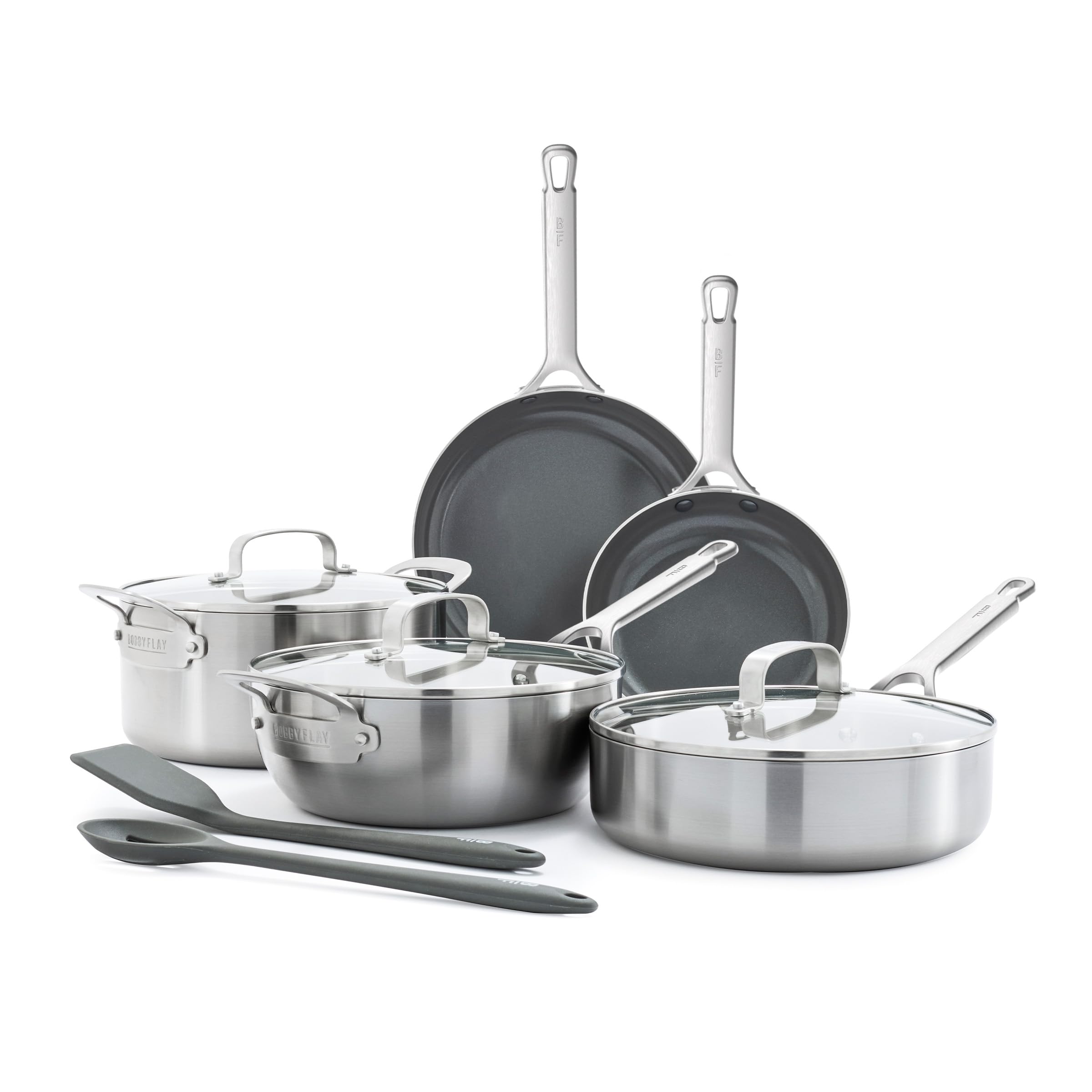 GreenPan x Bobby Flay Stainless Steel 10 Piece Cookware Pots & Pans Set, Professional Grade TriPly, PFASFree Ceramic Nonstick,