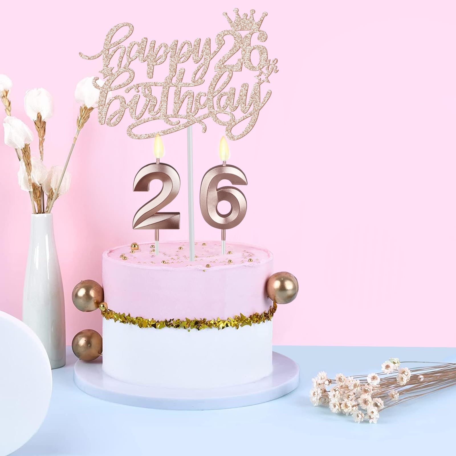 Juesly 26Th Birthday Sash And Tiara For Women Including Birthday Crown, 26 & Fabulous Sash, 26 Candles And Cake Topper, 26Th Bir