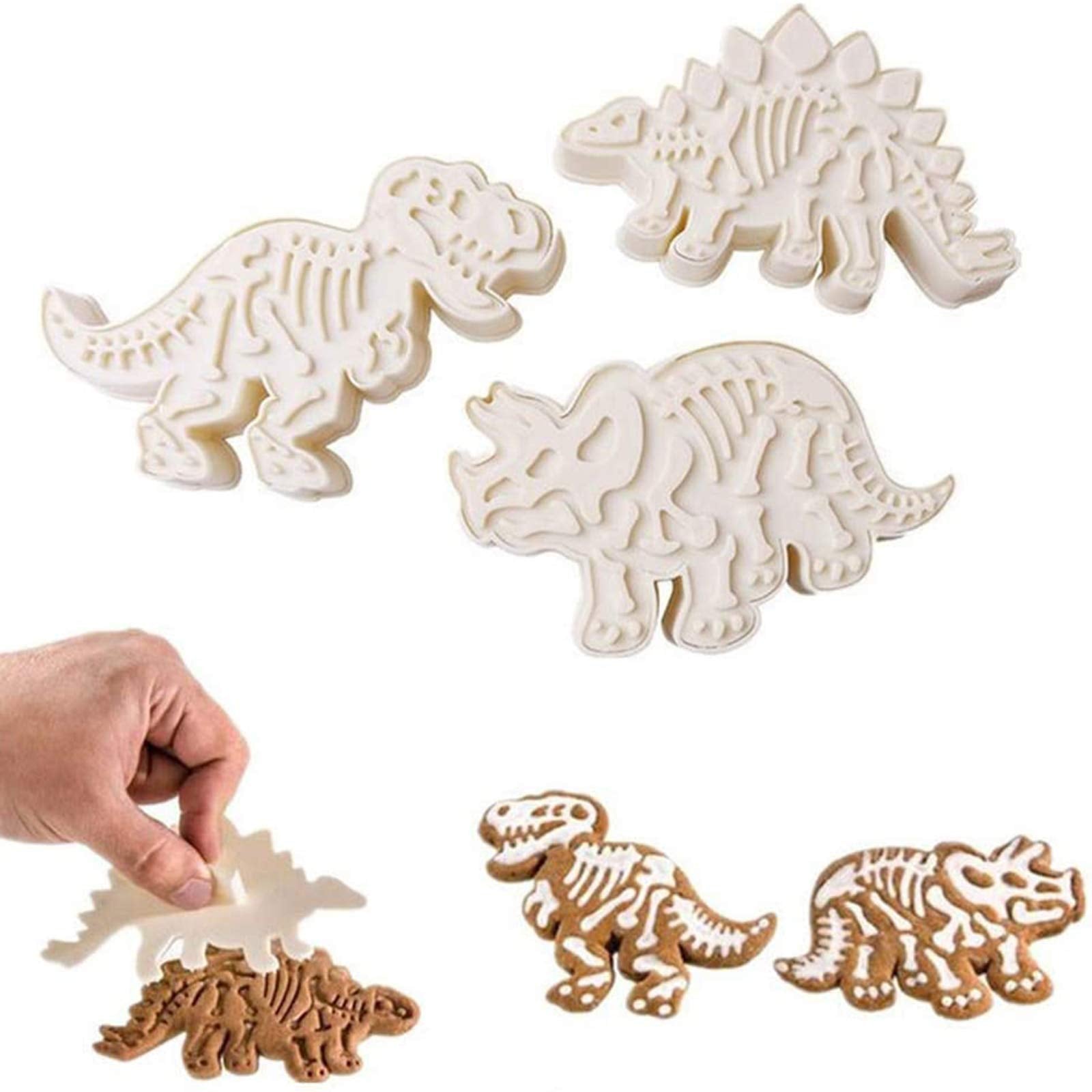 Shebaking 6 Pack Jurassic Dinosaur Shaped Cookie Cutter Stegosaurus T-Rex Triceratops Skeleton Fossil Mold Dinosaur Bones Cookie