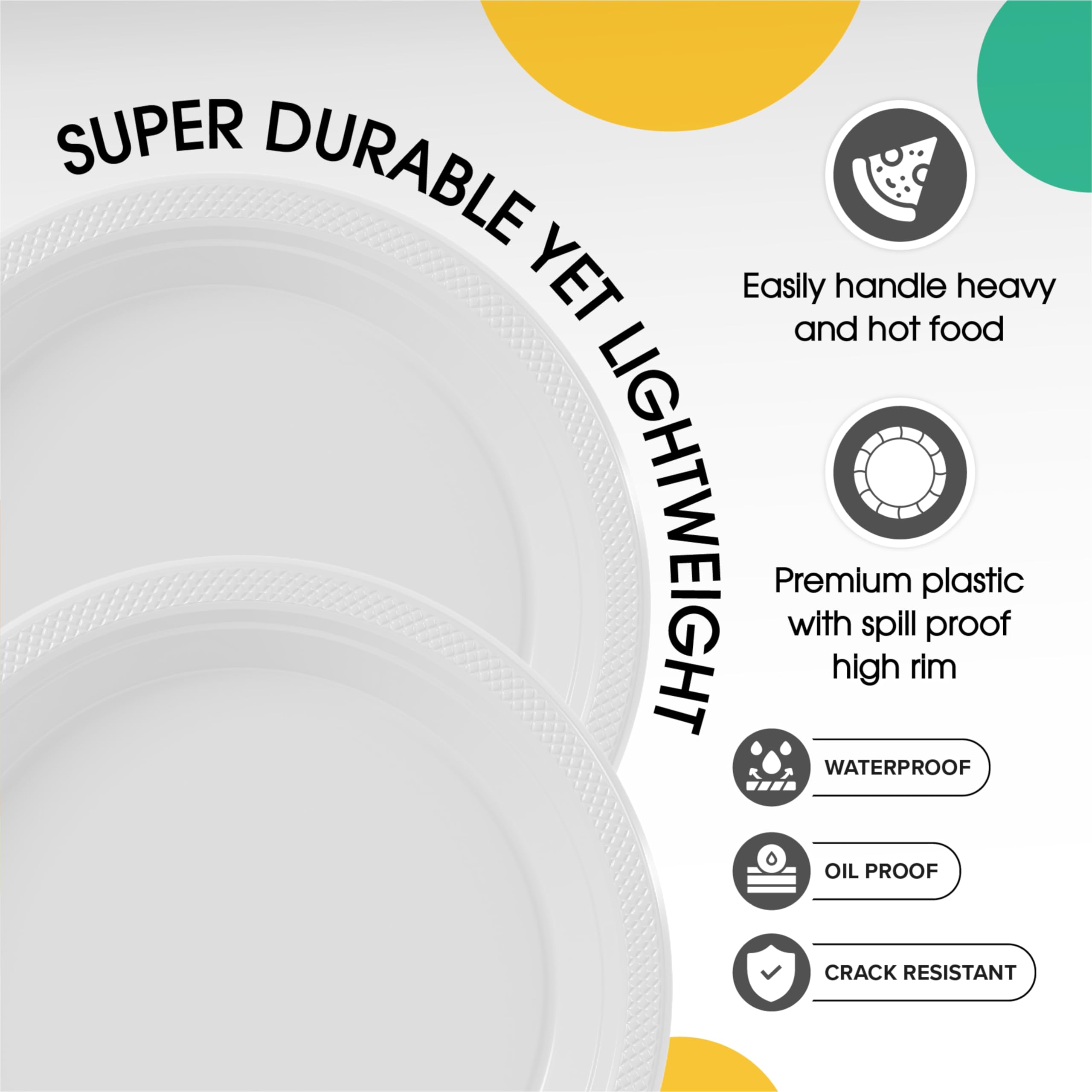 Exquisite 9 Inch. Dinner Plates White Plastic Plates Disposable, 50 Count Plate Set, Disposable Plates For Party, Heavy Duty Pla