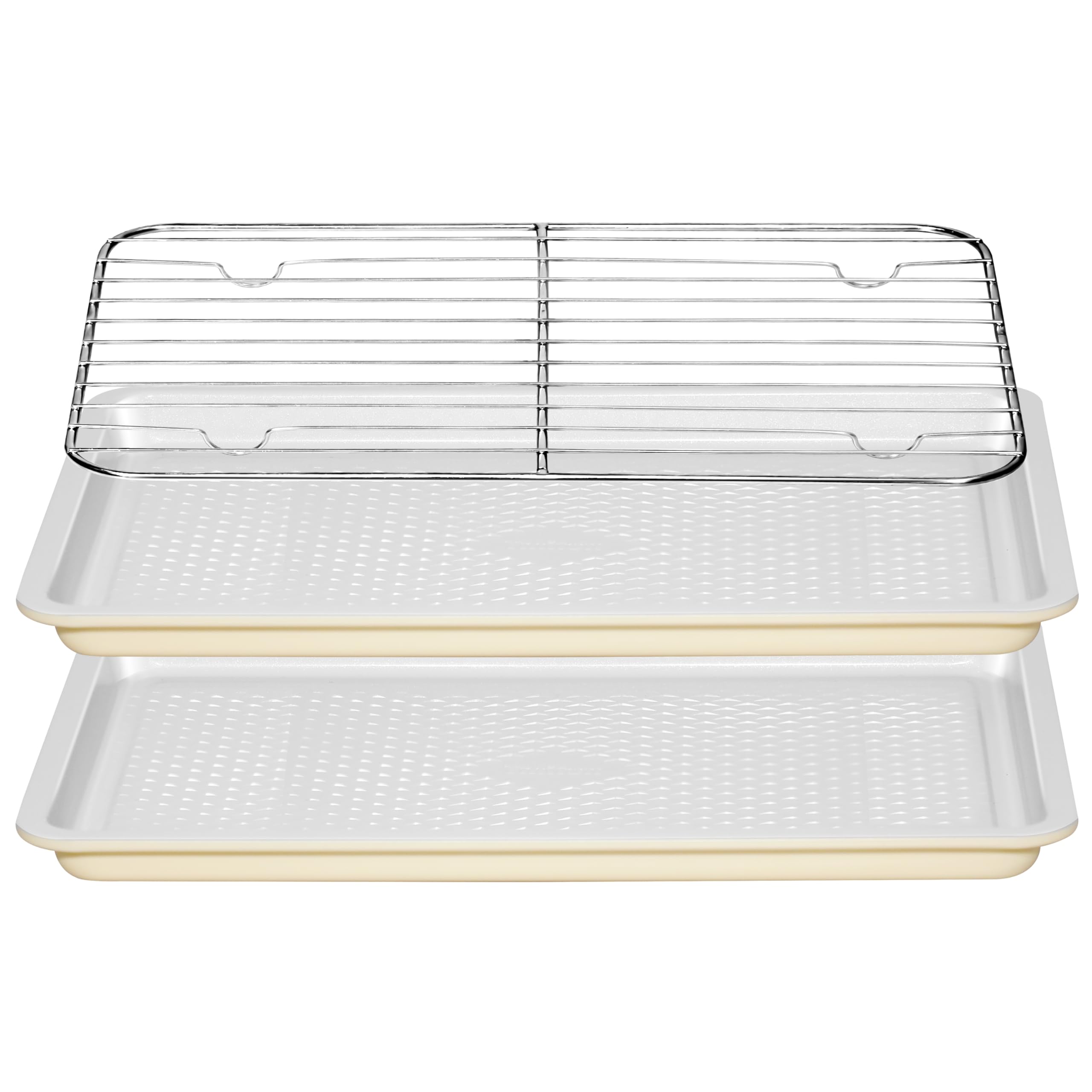 Ymiton Nonstick Ceramic Baking Sheet with Rack, 2Pack 13x9 Quarter Sheet Pan,(External 10x14), NonToxic PTFE & PFOA Free Warp