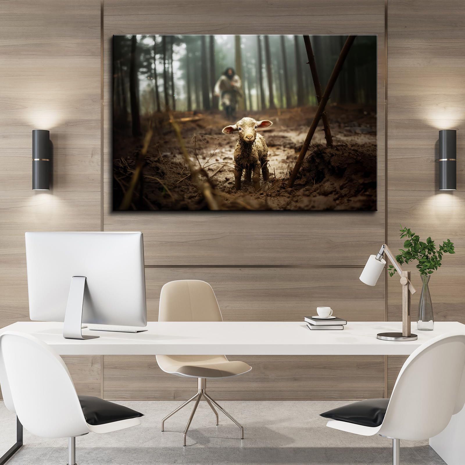 Yonica Jesus And Lamb Canvas Wall Art Jesus Running After Lost Lamb Picture Wall Art Canvas Print Christian Home Decor 12X18 Inc