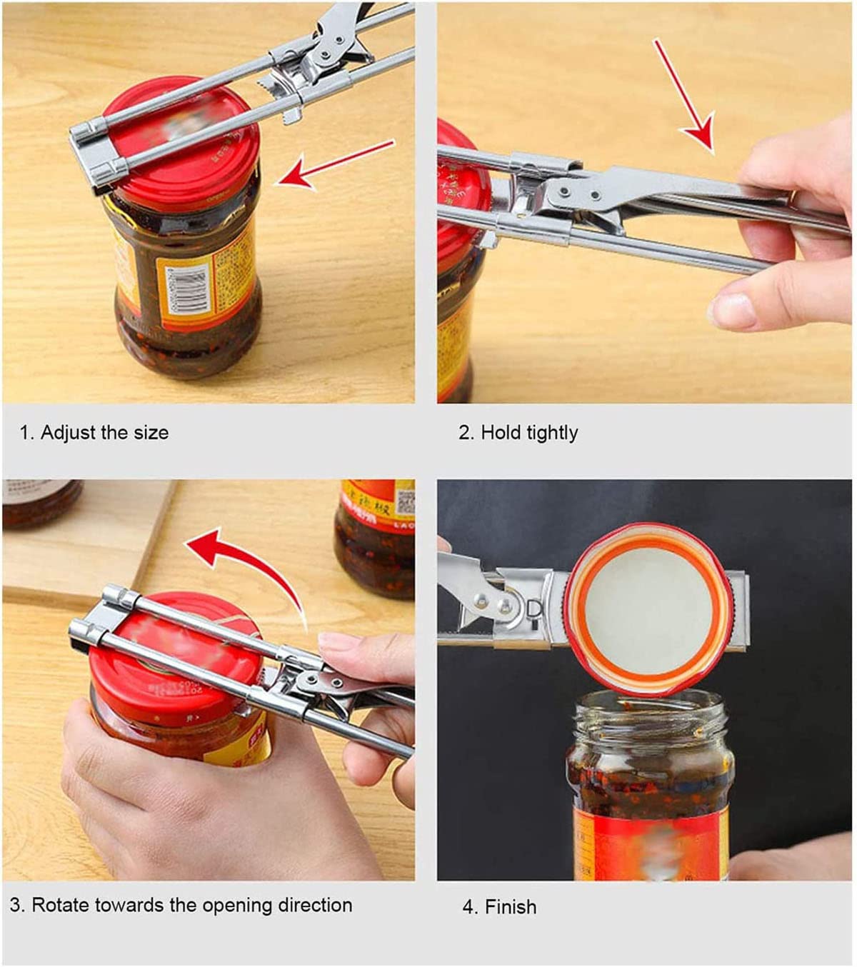 ProCover Adjustable Stainless Steel Jar Opener for Weak Hands, Silver, Model ProCover0028, Easy Grip for Elderly & Children