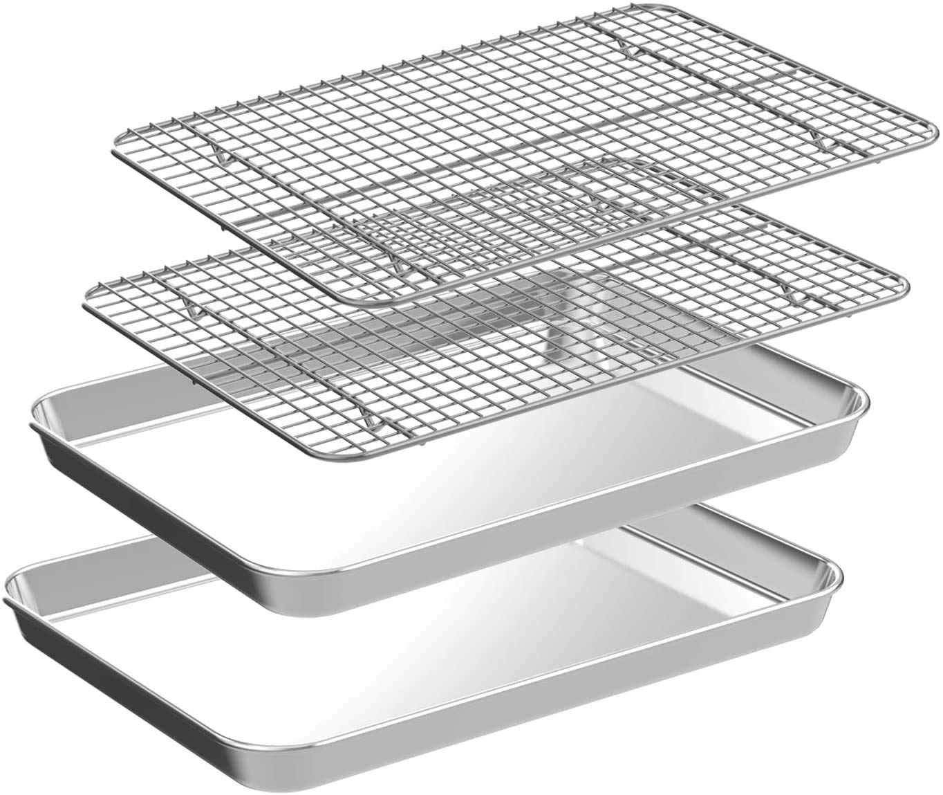Half Sheet Pans With Rack Set [2 Pans + 2 Racks], Cekee Stainless Half Size Large Baking Sheets With Rack -18 Inch Baking Tray S