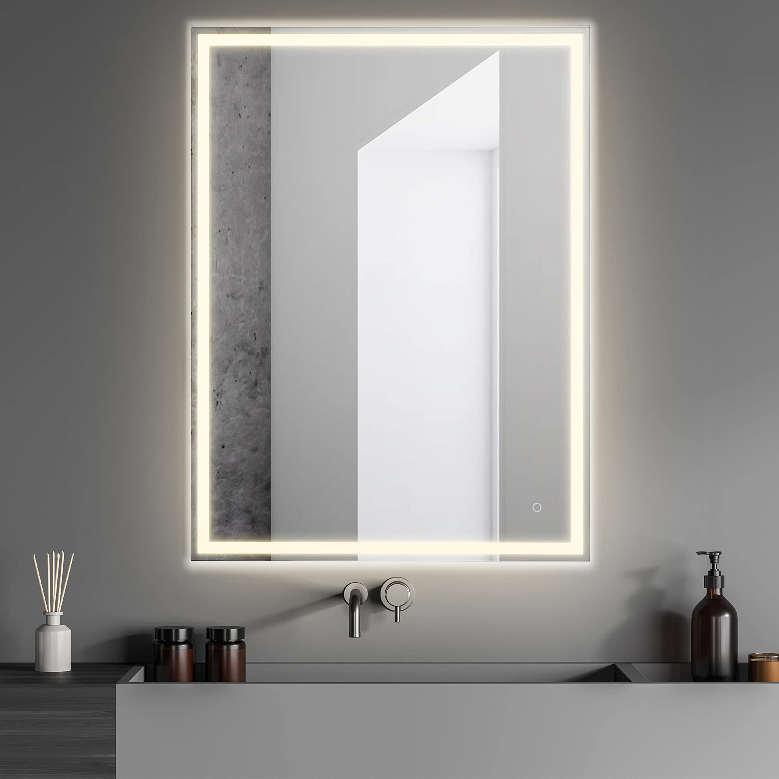 JONATHAN Y MIR100A-3648 Pax 48'' x 36'' Rectangular Frameless Anti-Fog Aluminum Front/Back-lit Tri-Color LED Bathroom Vanity Mirror with Smart Touch Control  White