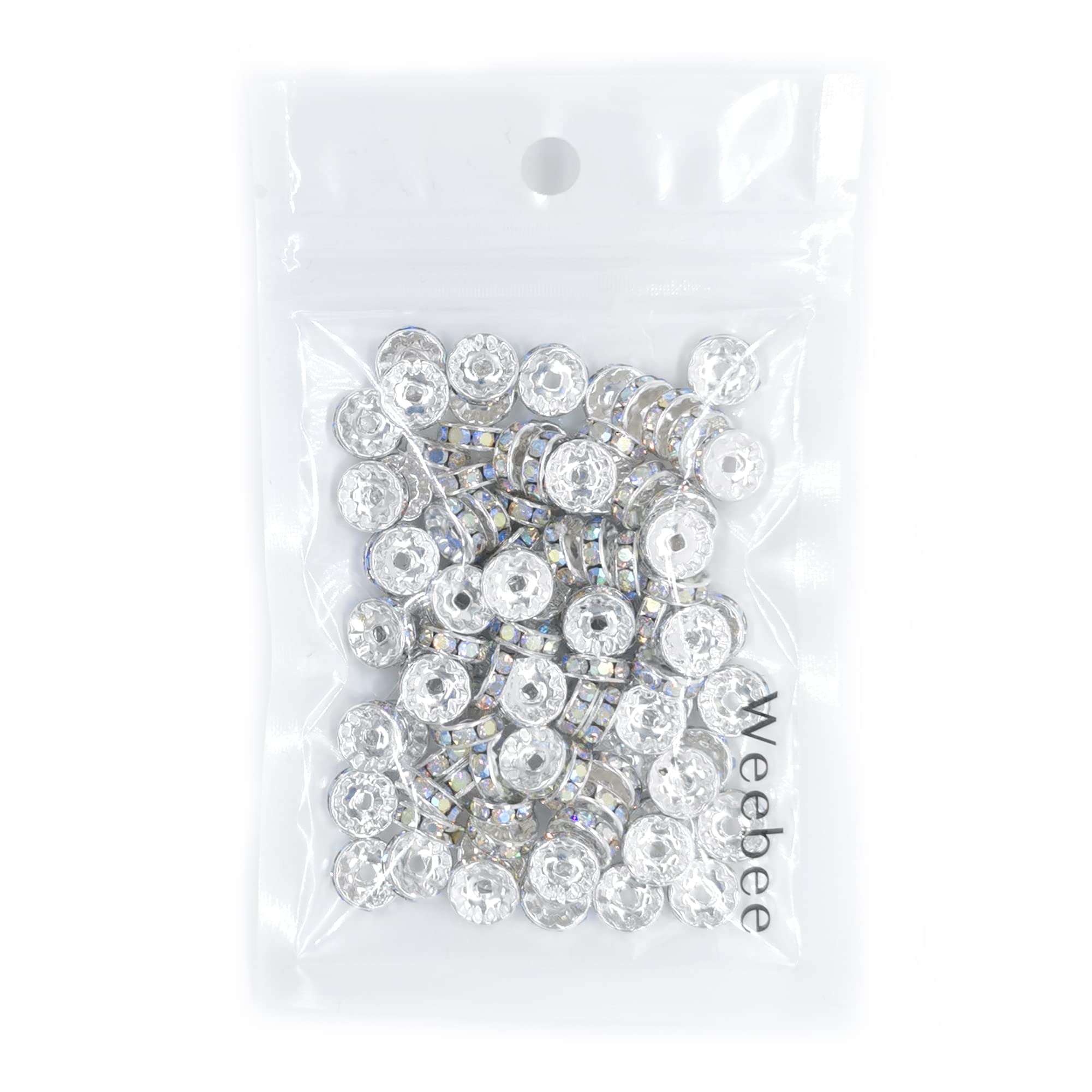 Weebee 100Pcs Rondelle Spacer Beads Crystal Charms Silver Plated Czech Rhinestone Loose Beads For Jewelry Making Diy Bracelets (