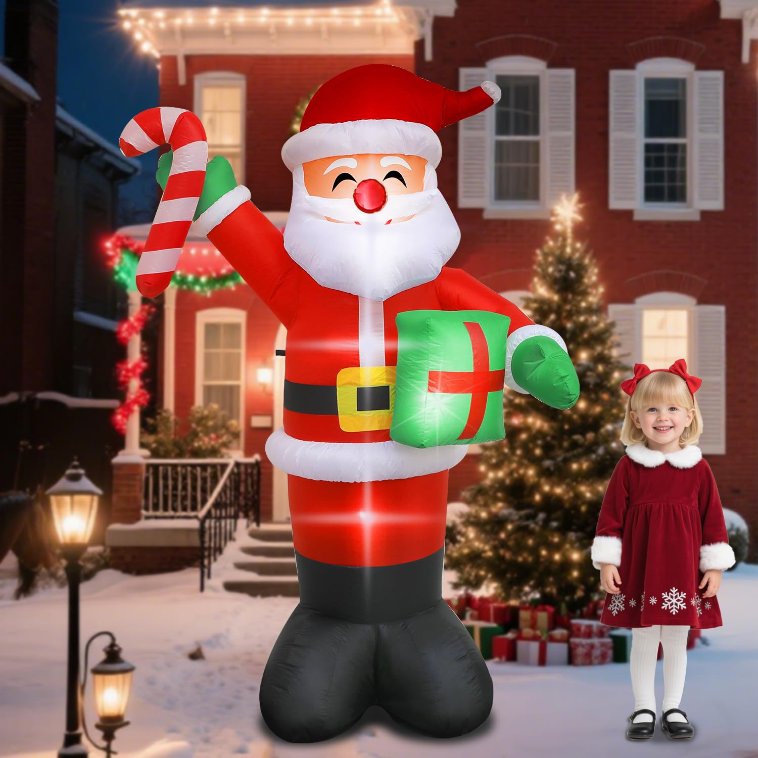 Kerithsoco 8 FT Christmas Inflatable Santa Claus with Candy and Gift Box Outdoor Decor, Christmas Blow Up Waterproof Xmas Decora