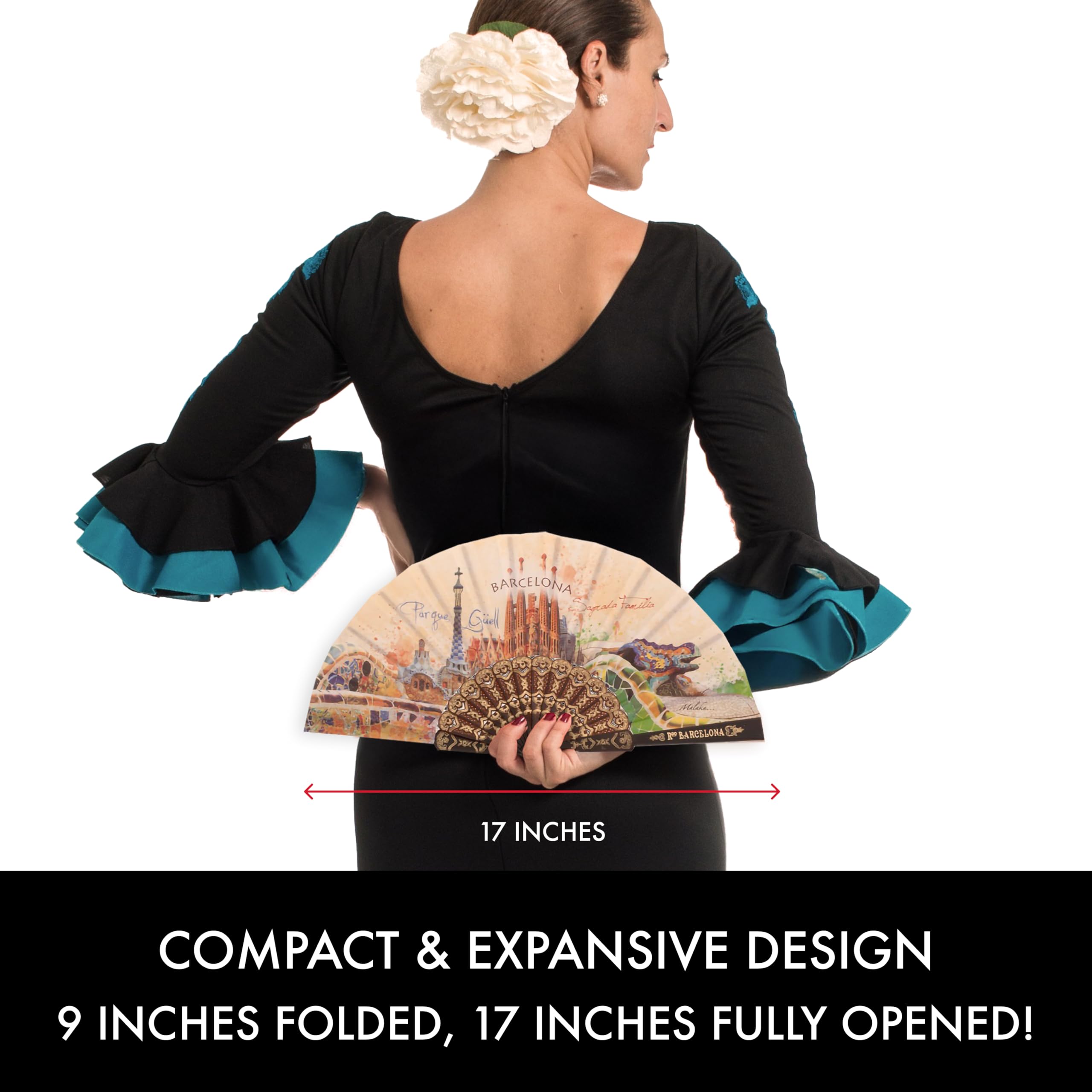 Ole Ole Flamenco Spanish Hand Fan from Barcelona - Flamenco Fan - Authentic Folding Fan - Spanish Hand Fans for Women, Dance, So