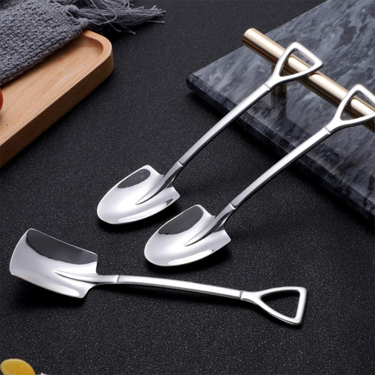 Nmqlx Dessert Spoon Set, 6 Pcs 6'' Shovel Shape Stainless Steel Spoons, Ice Cream Fruit Spoon For Home, Kitchen Or Restaurant