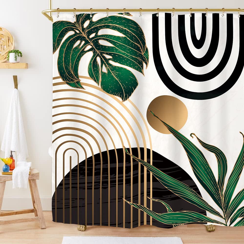 Miyotaa Emerald Green Abstract Shower Curtain Set 71Wx71H Inches Bible Minimalist Aesthetic Modern Contemporary Inspirational Mo