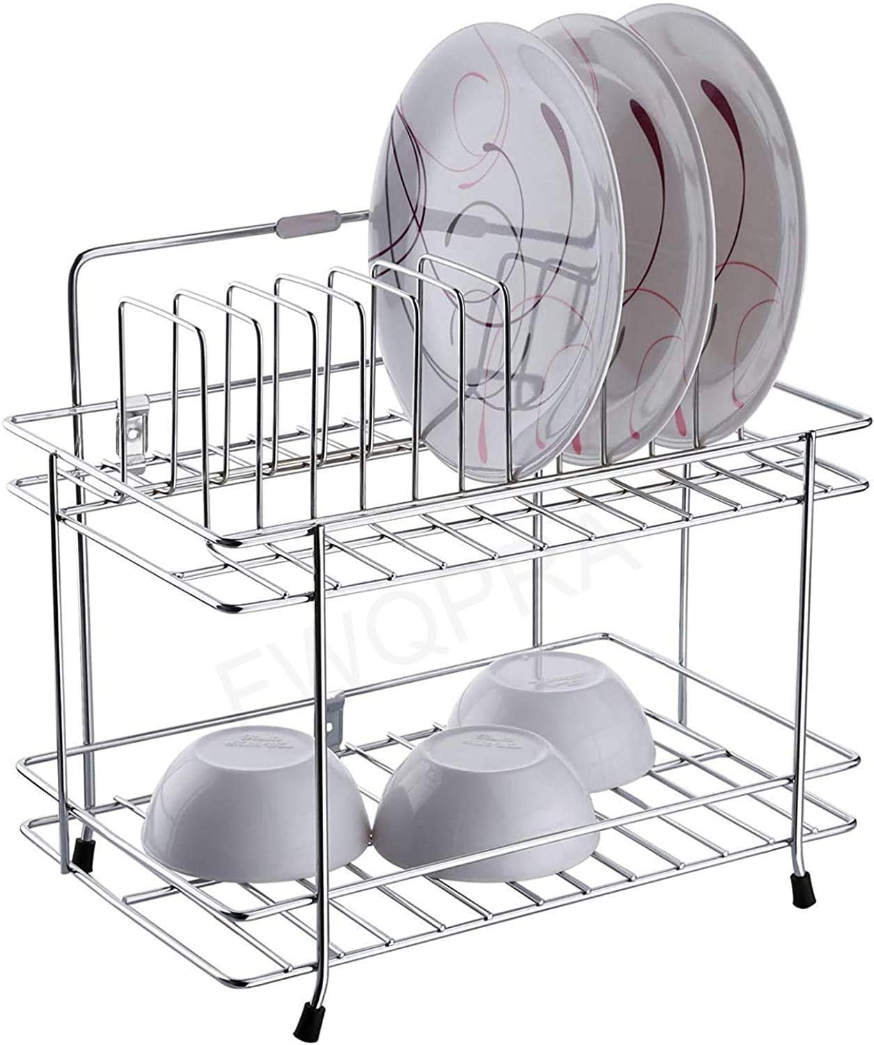 Swadhin 2 Layer Stainless Steel Chrome Plated Plate & Bowl Stand Kitchen Utensil Rack Kitchen Utensil Organizer Counter Top Rack