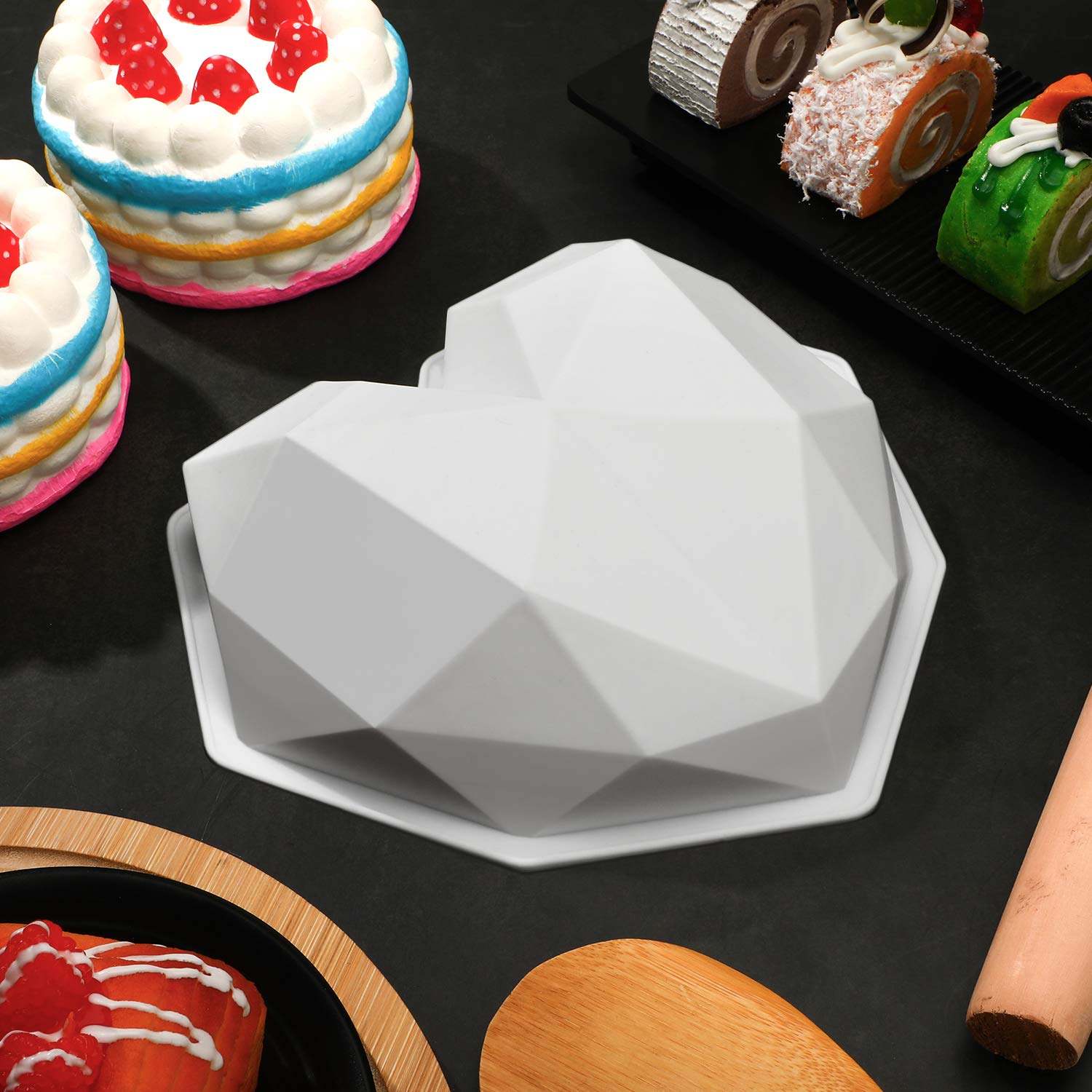 3 Pieces Valentine'S Day Diamond Heart Shape Silicone Cake Mold Silicone Cupcake Mold 3D Baking Cupcake Casting Mold For Chocola