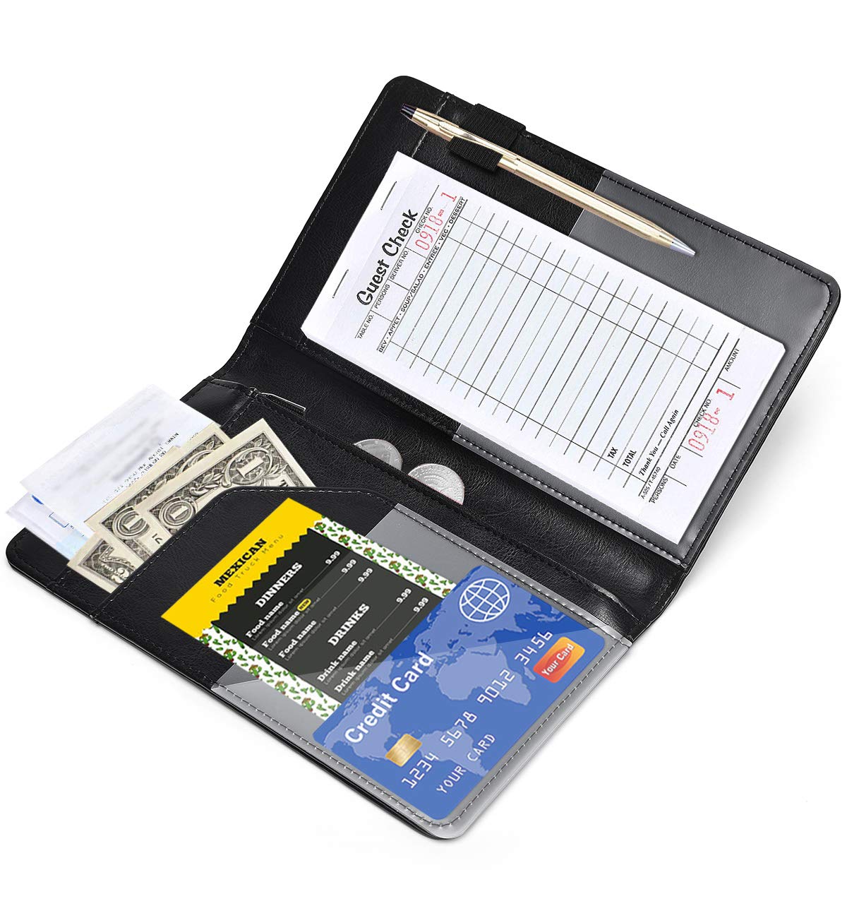 Server Books For Waitress - Leather Waiter Book Server Wallet With Zipper, Cute Waitstaff Organizer With Money Pocket Fit Server