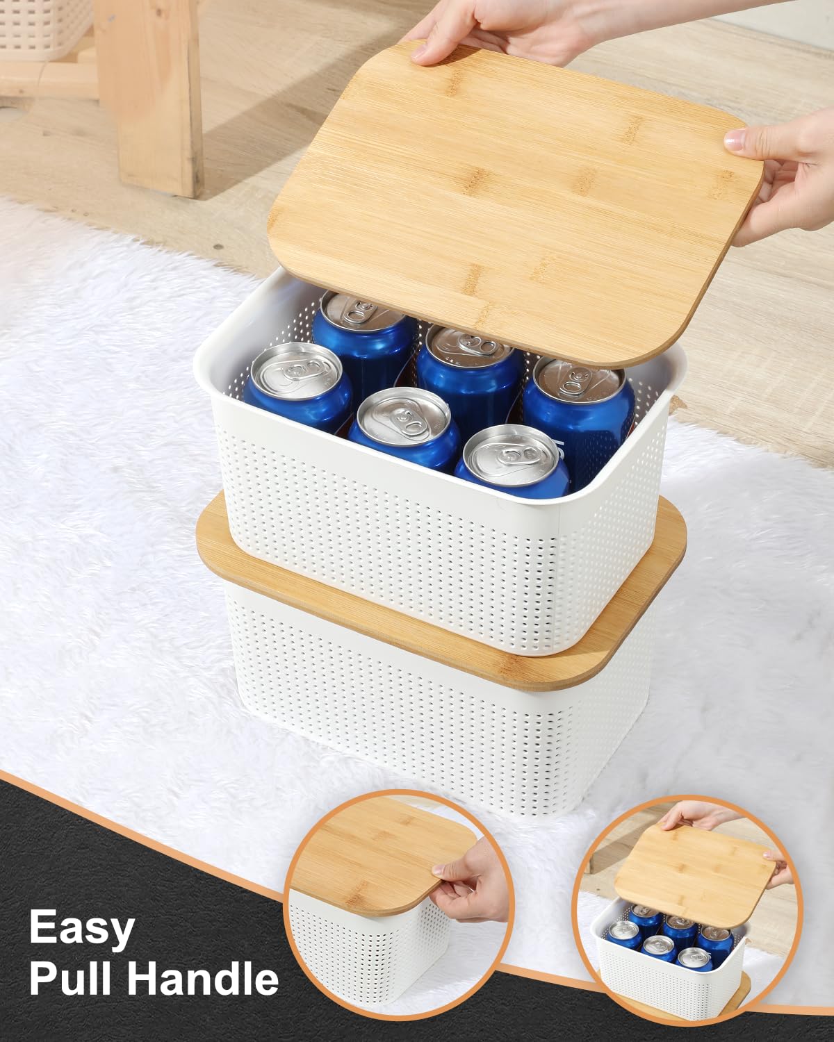 Areyzin Plastic Storage Bins With Bamboo Lids And Stackable Storage Baskets For Shelves - Organize Your Home Or Office With Thes